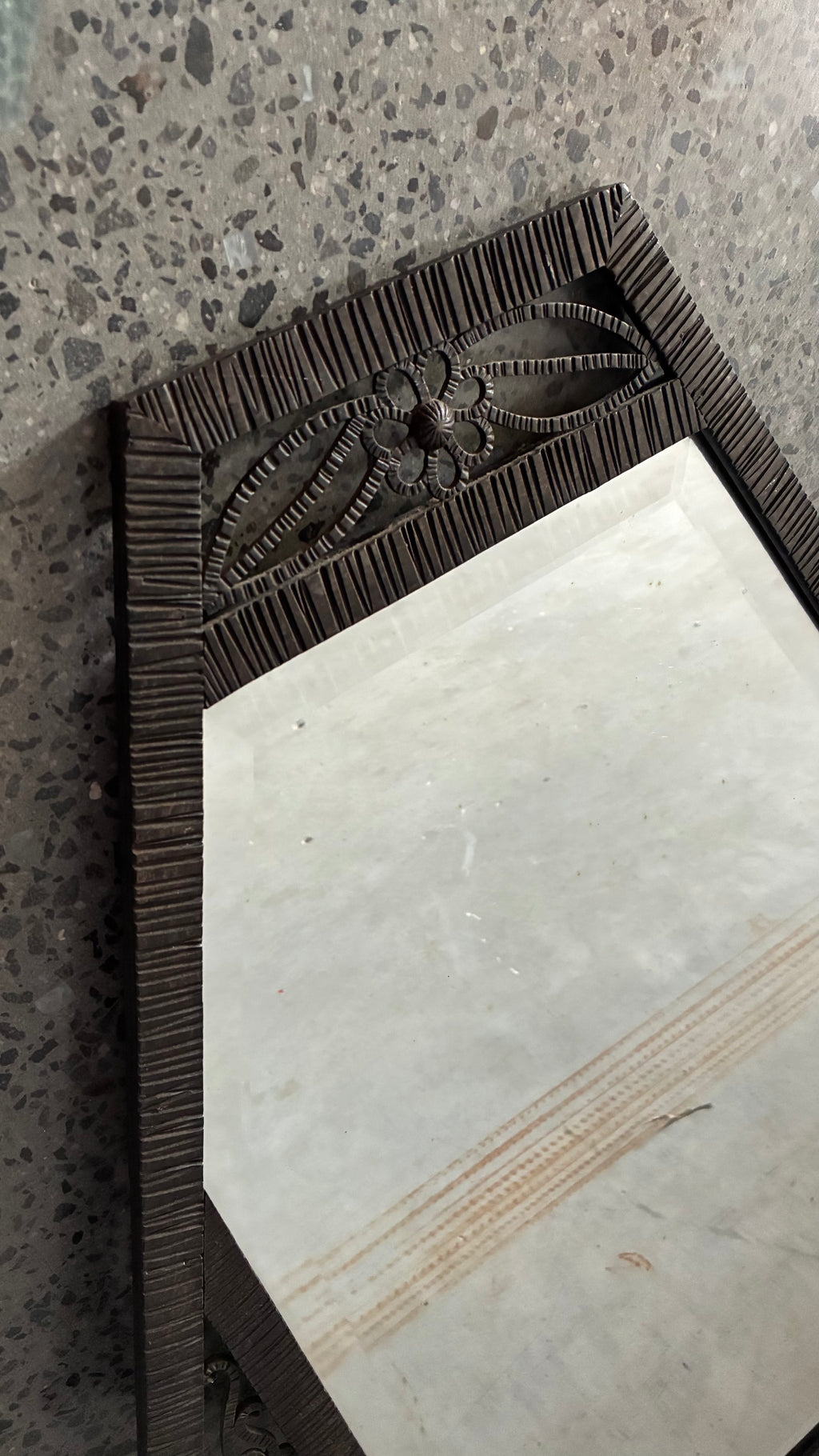 FRENCH ART DECO WROUGHT IRON HEXAGONAL MIRROR