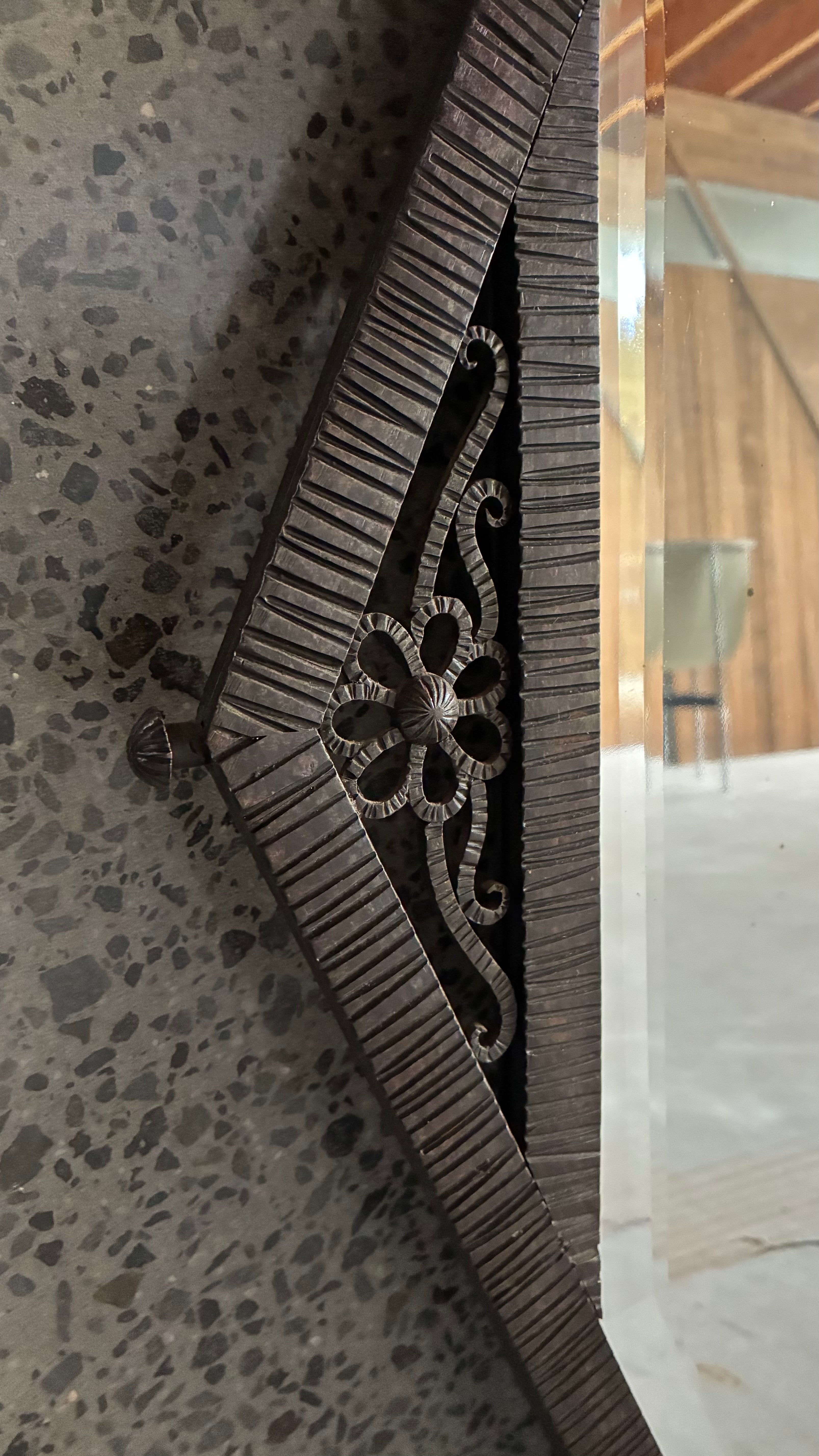 FRENCH ART DECO WROUGHT IRON HEXAGONAL MIRROR