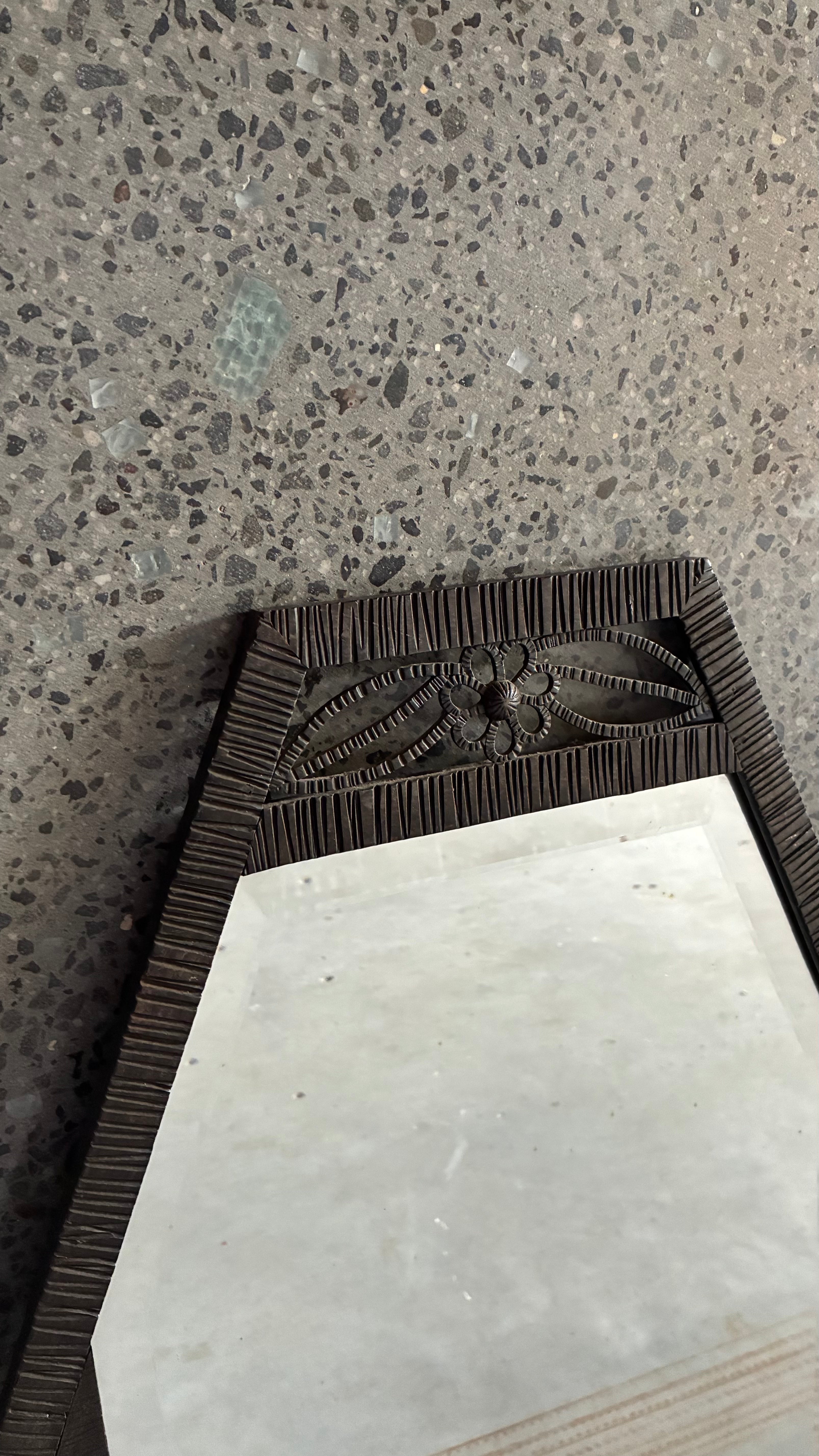 FRENCH ART DECO WROUGHT IRON HEXAGONAL MIRROR