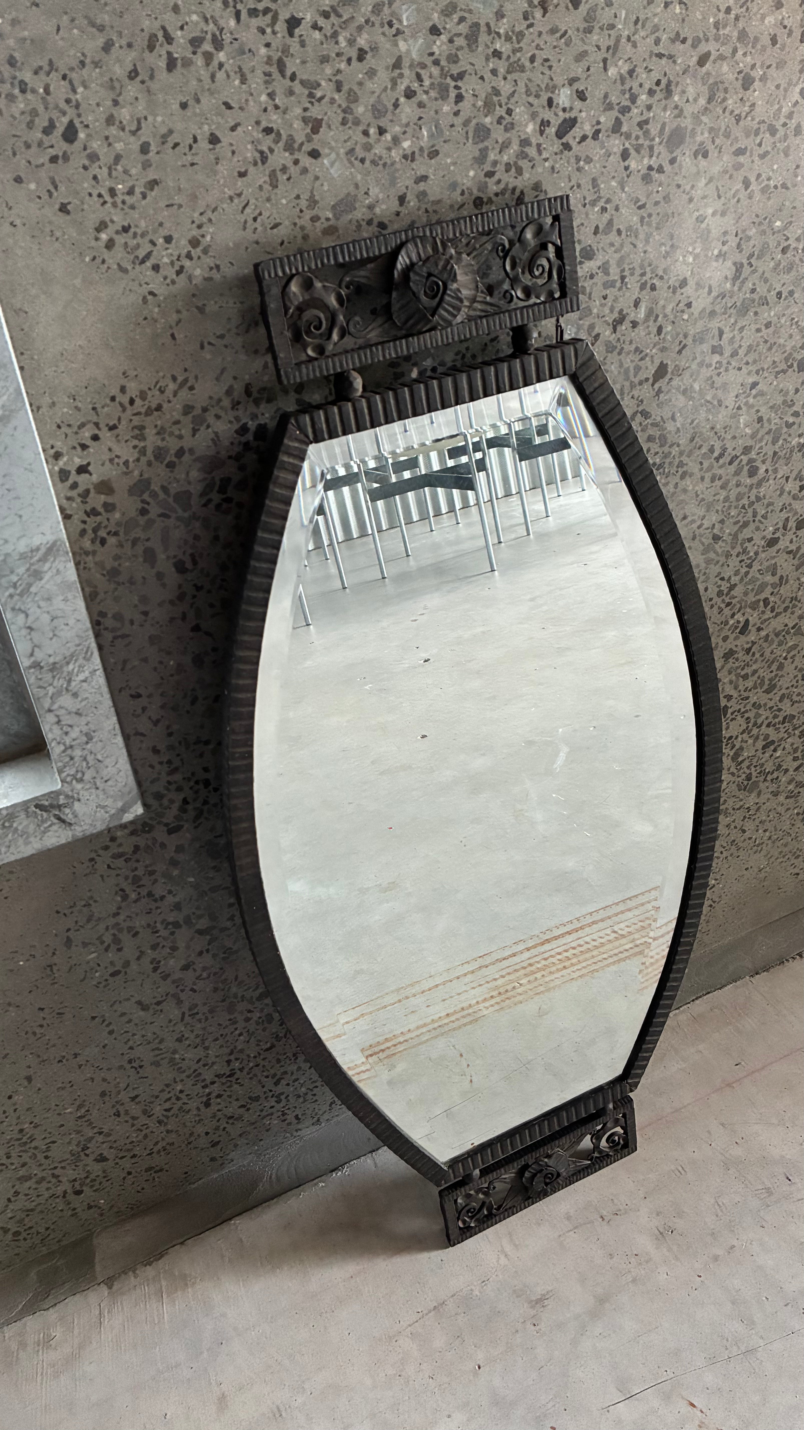 FRENCH ART DECO WROUGHT IRON MIRROR