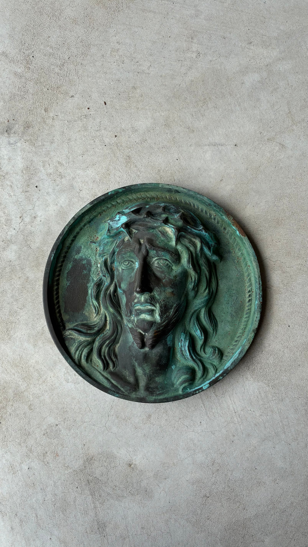 FRENCH BRONZE RELIEF OF CHRIST - VERDIGRIS PATINA