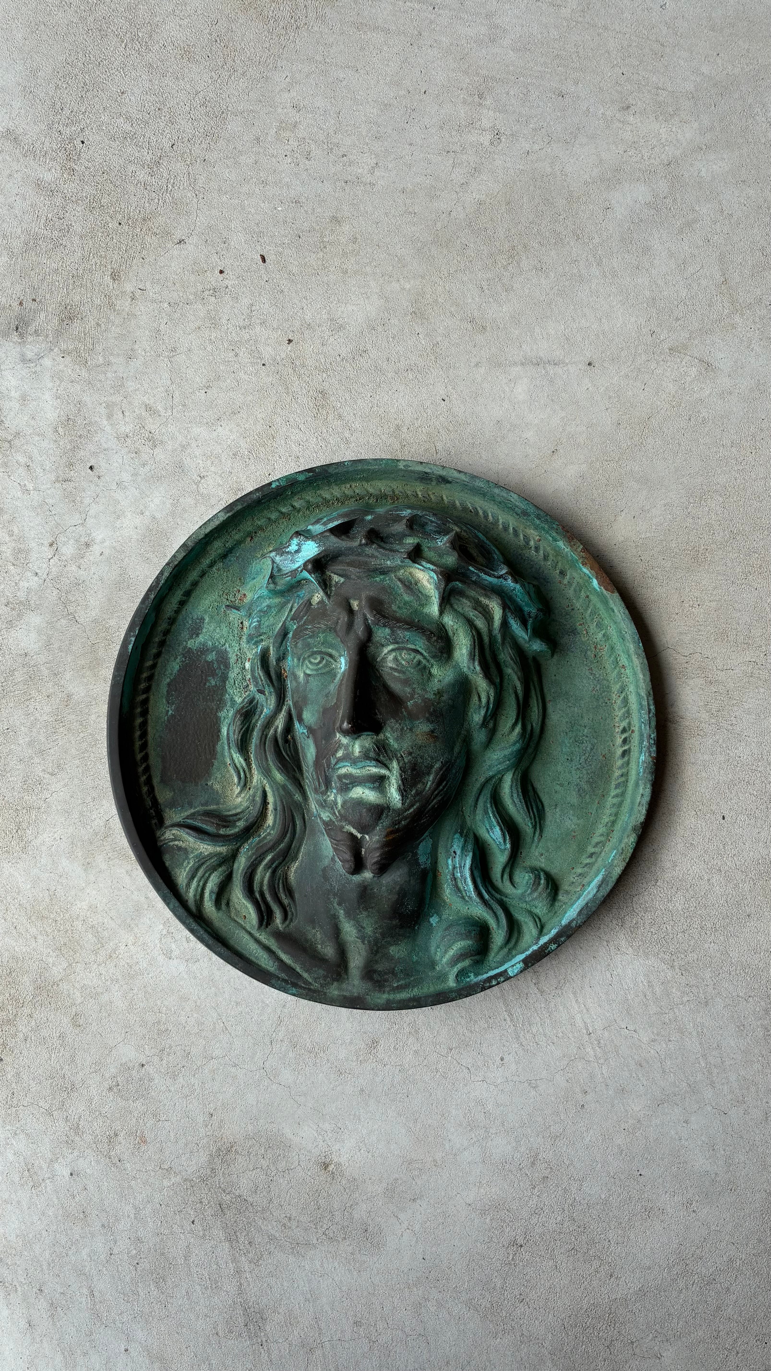 FRENCH BRONZE RELIEF OF CHRIST - VERDIGRIS PATINA
