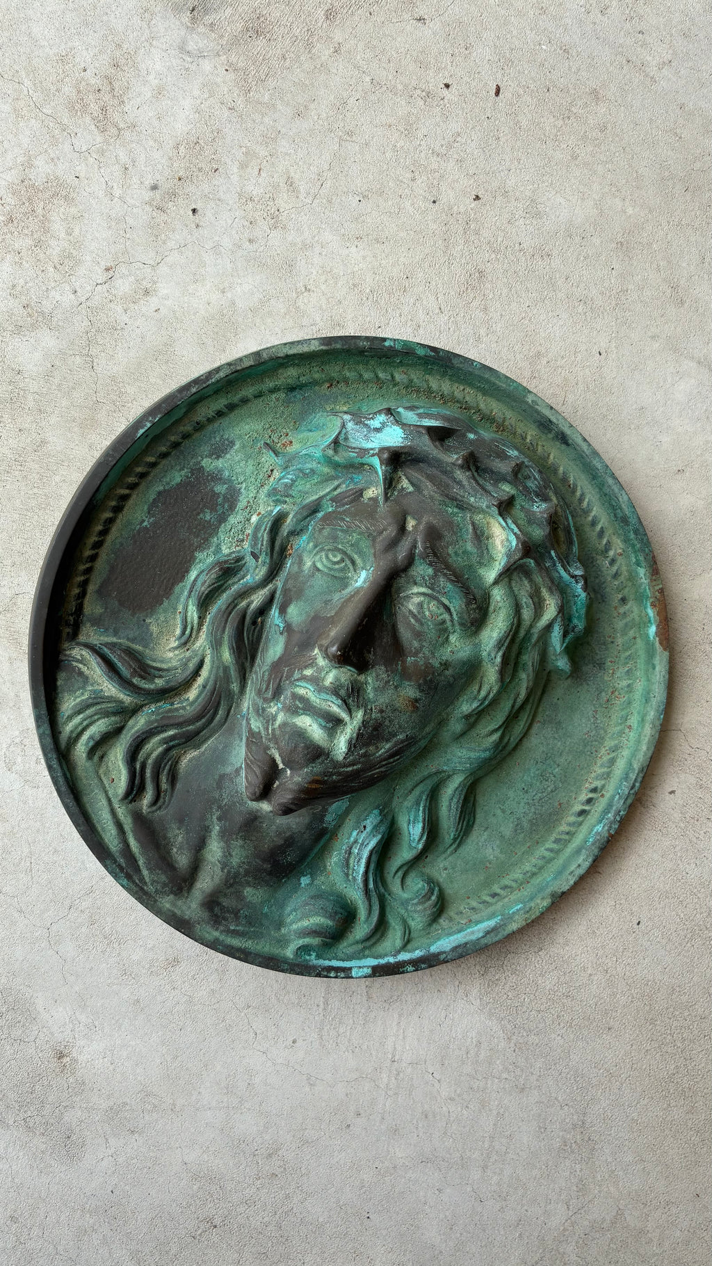 FRENCH BRONZE RELIEF OF CHRIST - VERDIGRIS PATINA