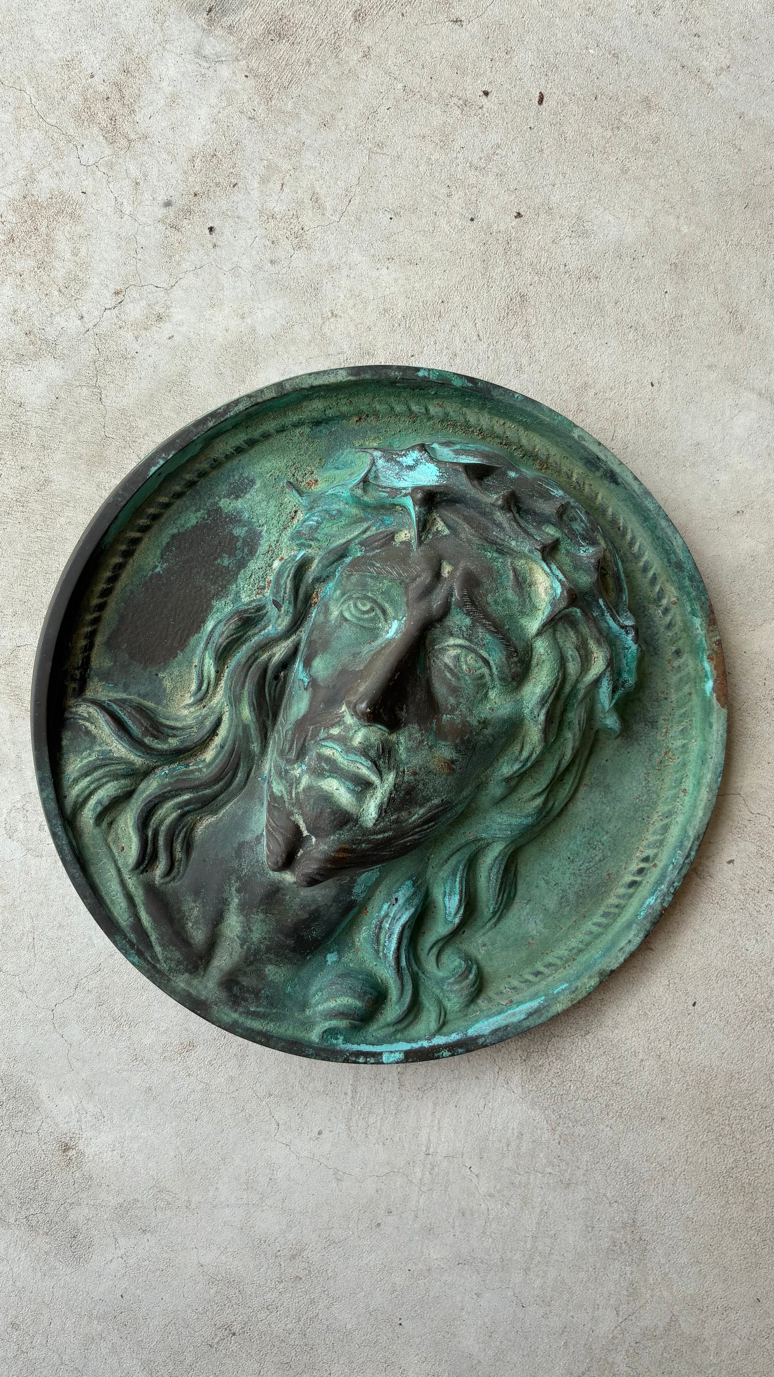 FRENCH BRONZE RELIEF OF CHRIST - VERDIGRIS PATINA