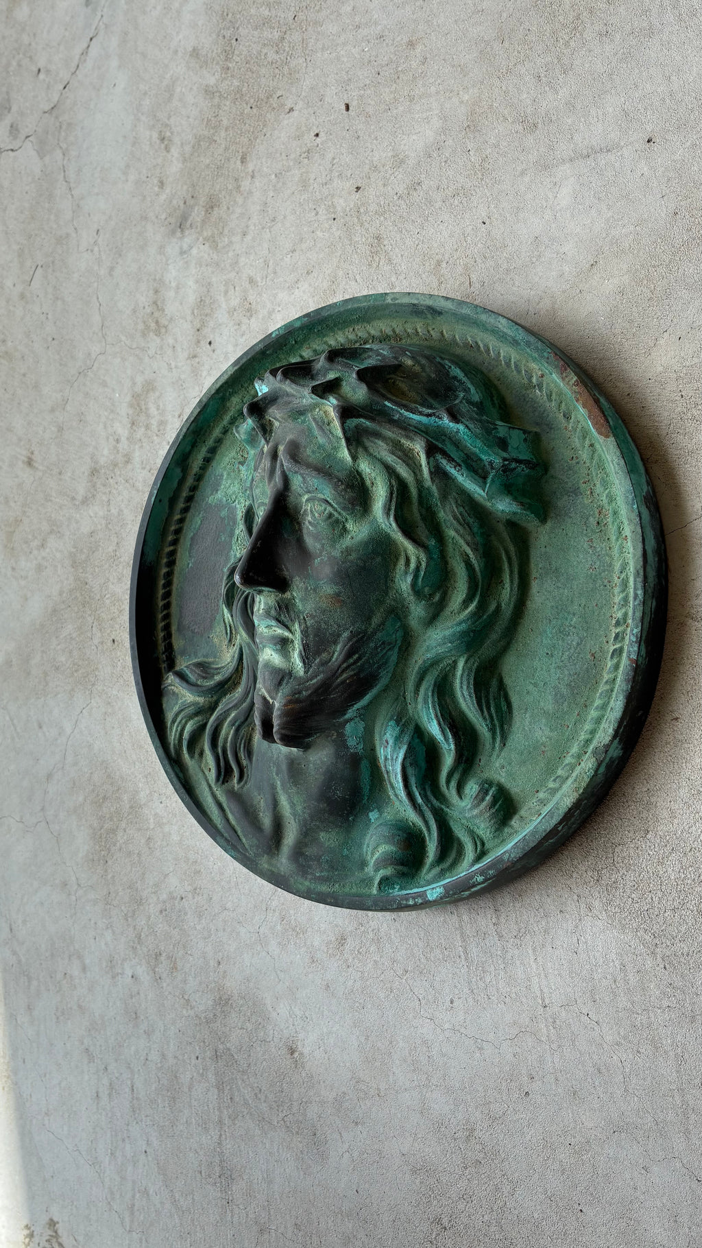 FRENCH BRONZE RELIEF OF CHRIST - VERDIGRIS PATINA