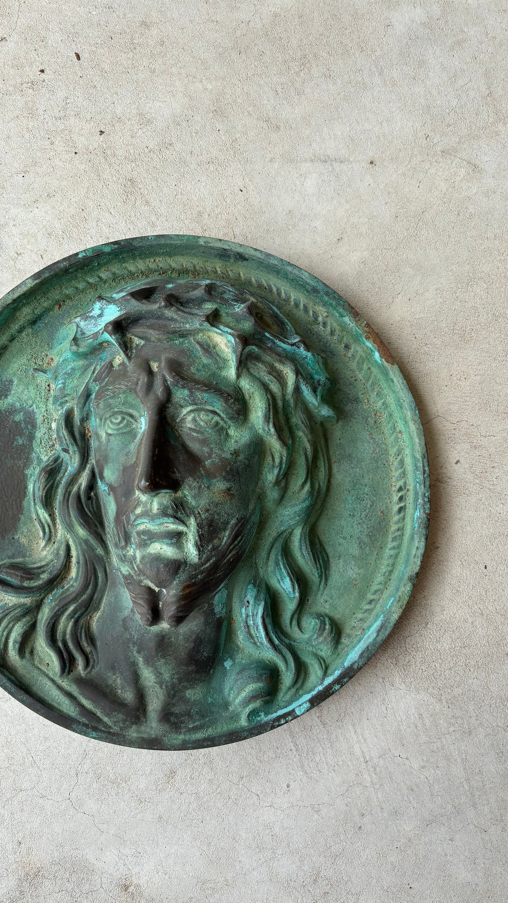 FRENCH BRONZE RELIEF OF CHRIST - VERDIGRIS PATINA