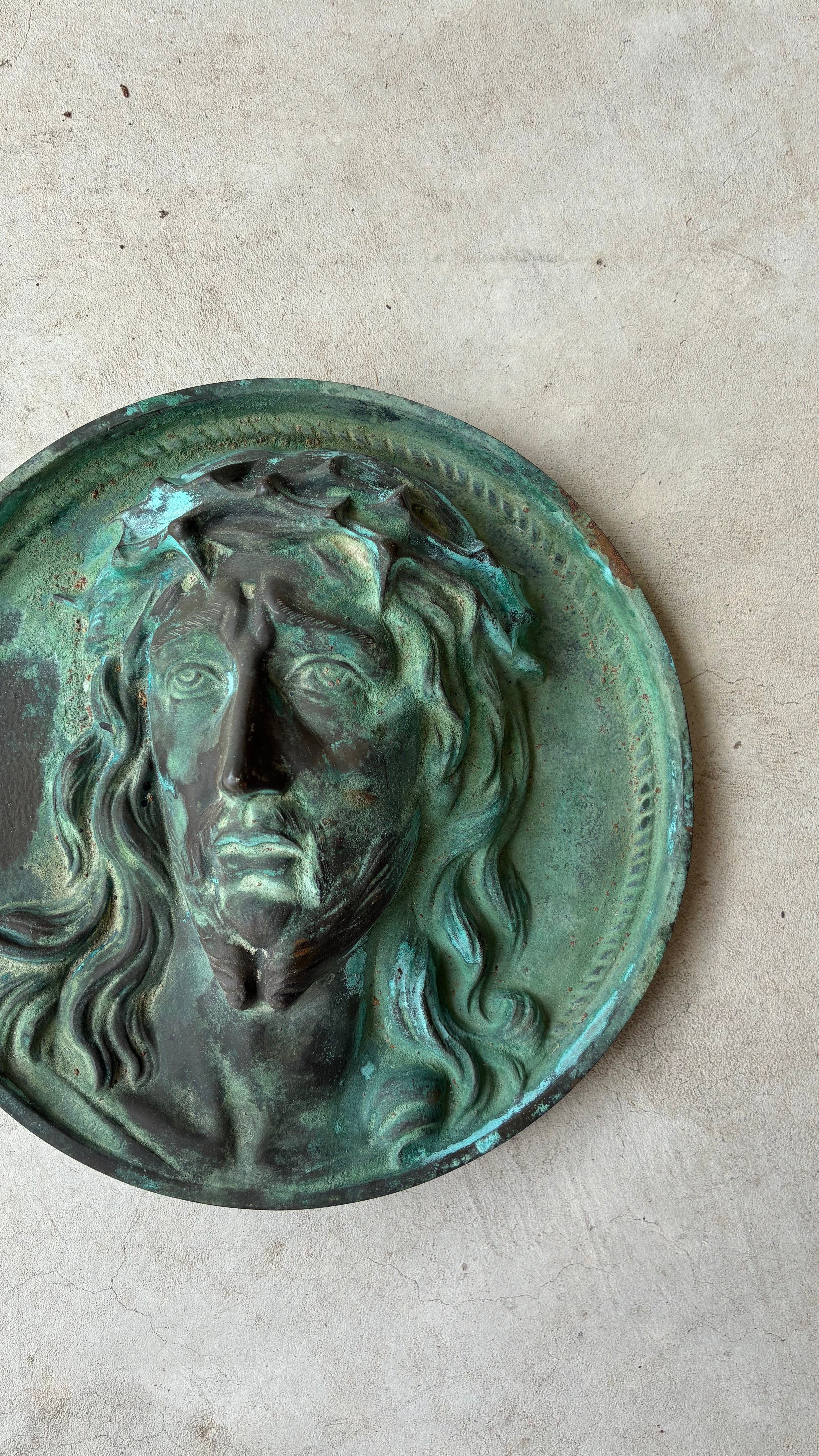 FRENCH BRONZE RELIEF OF CHRIST - VERDIGRIS PATINA
