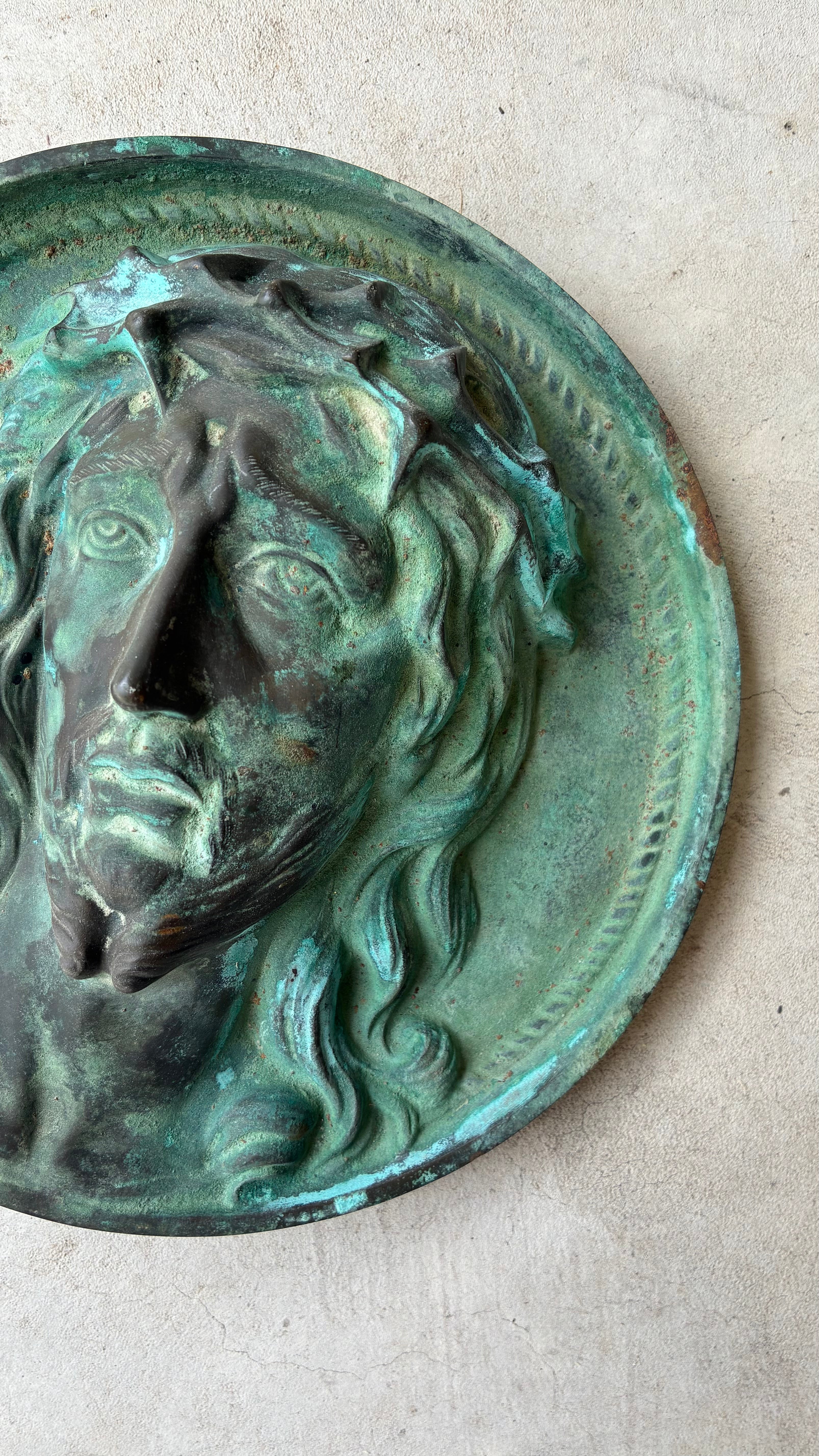 FRENCH BRONZE RELIEF OF CHRIST - VERDIGRIS PATINA