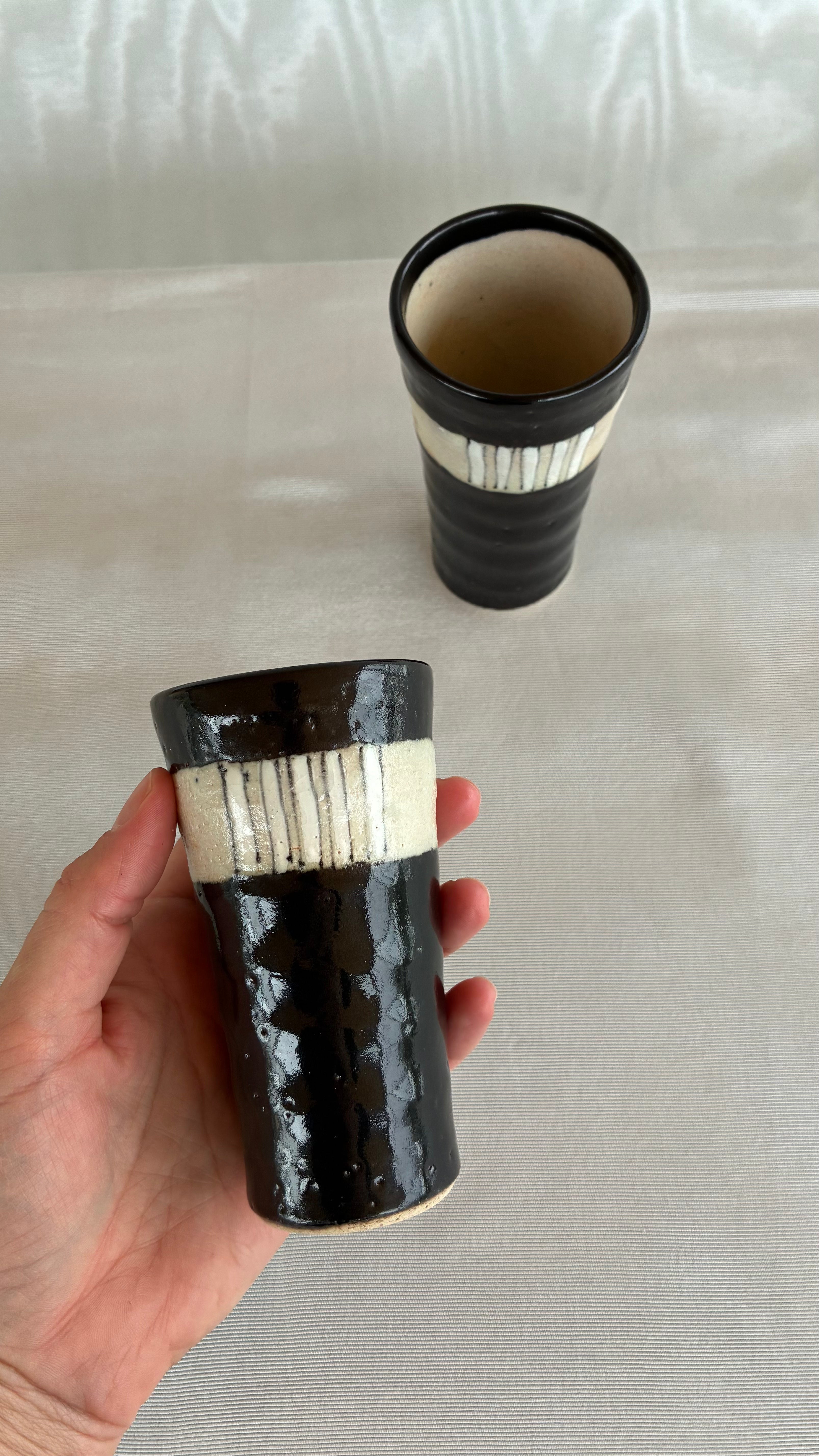Pair of Handcrafted Japanese Stoneware Tumblers