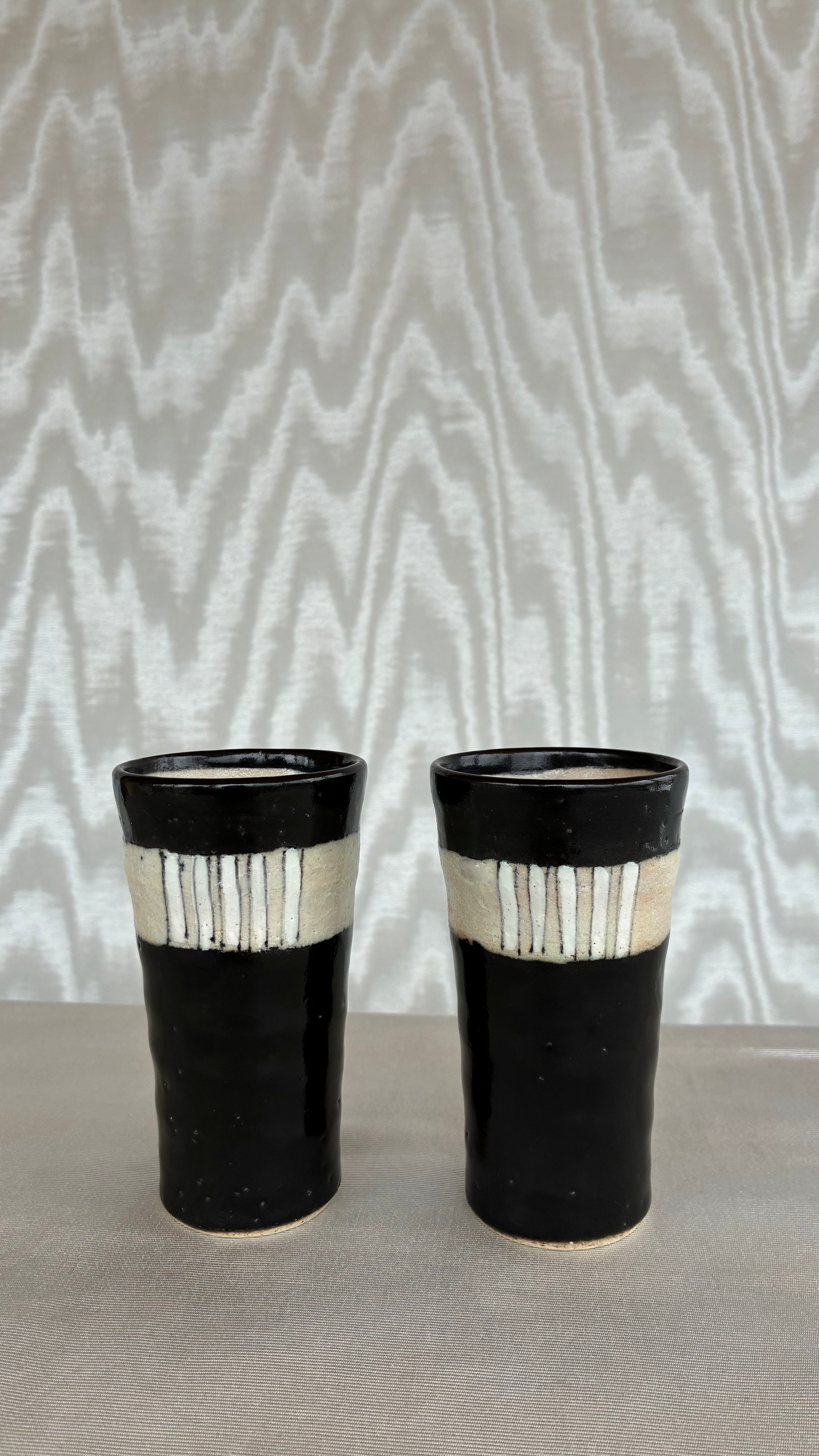 Pair of Handcrafted Japanese Stoneware Tumblers