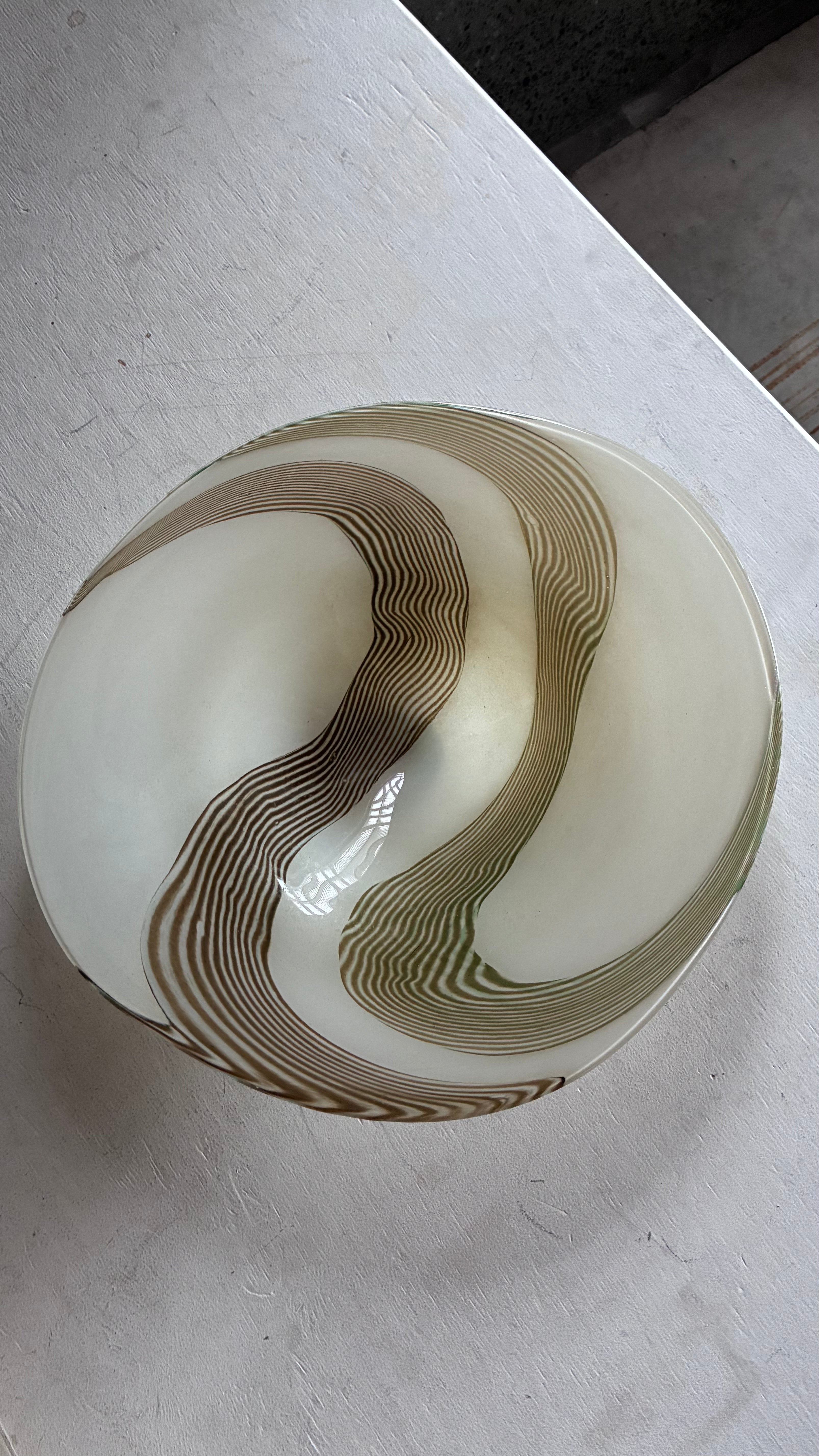 OPALESCENT HAND BLOWN ART GLASS CENTRE BOWL