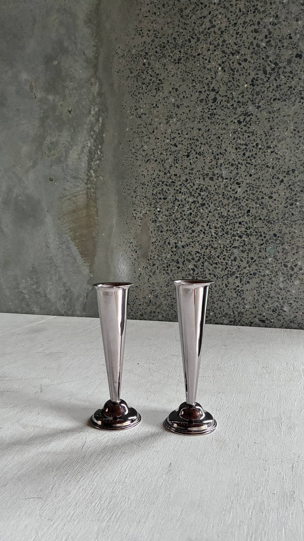 ART DECO STIRLING SILVER PLATED POSY VASES (PAIR)