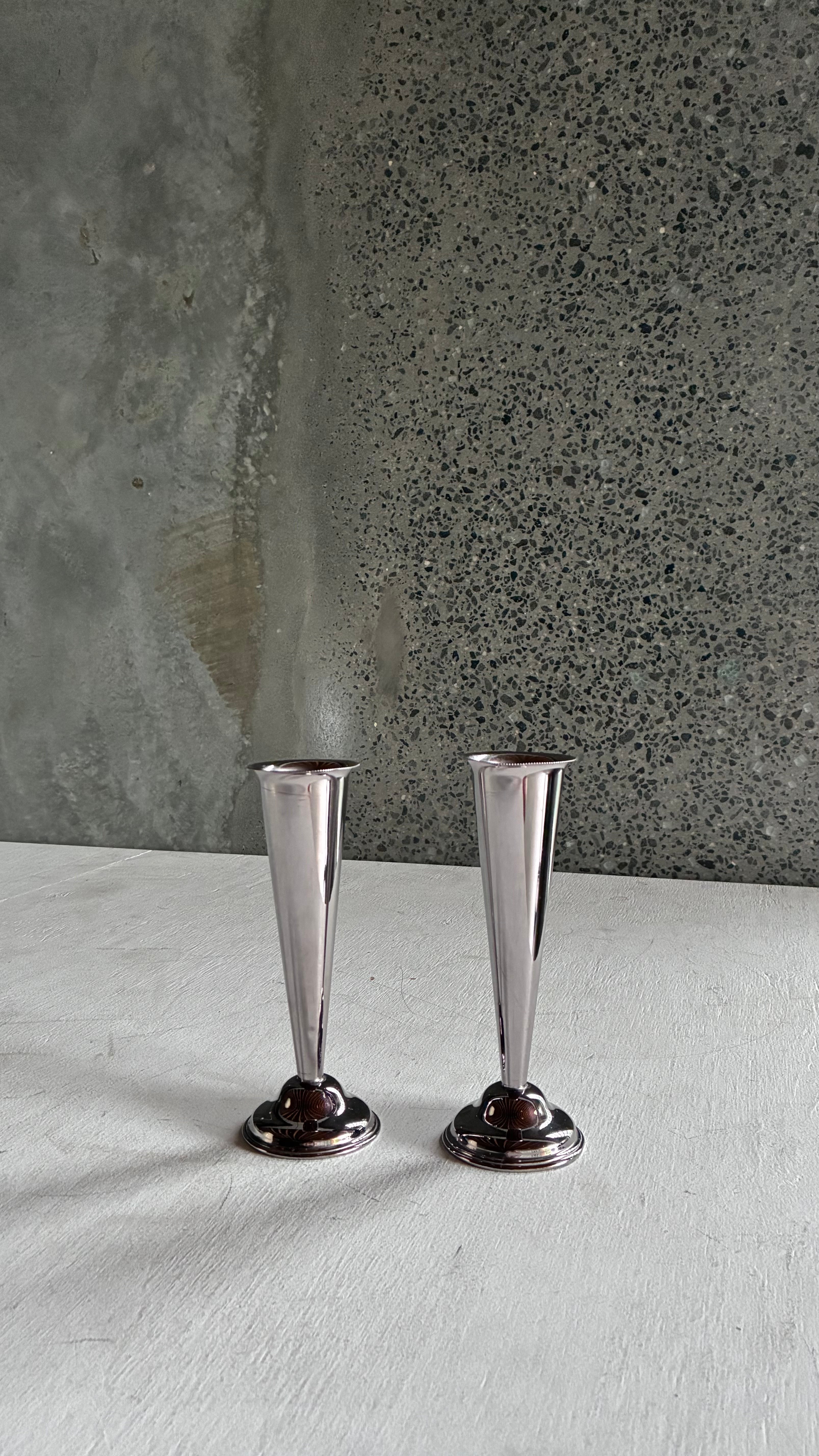 ART DECO STIRLING SILVER PLATED POSY VASES (PAIR)