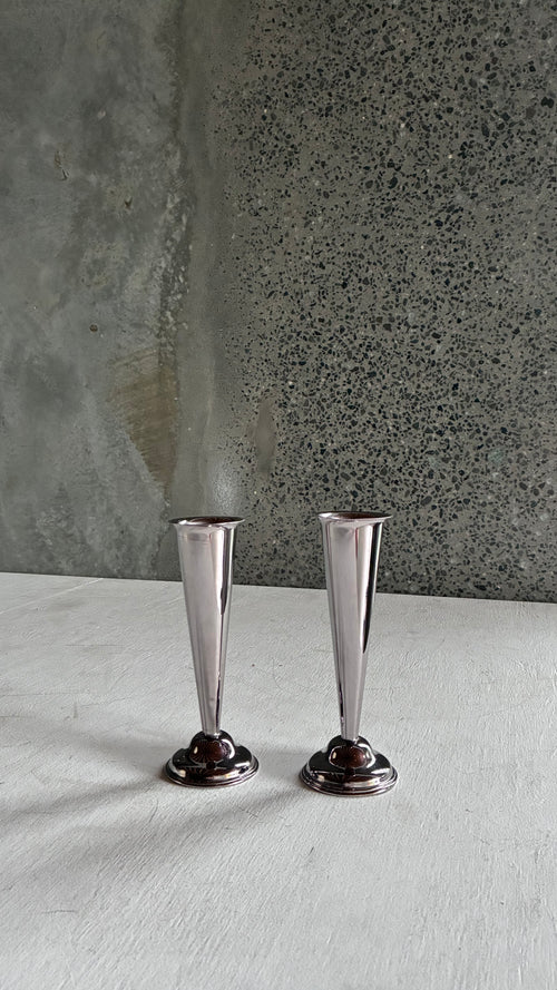 ART DECO STIRLING SILVER PLATED POSY VASES (PAIR)