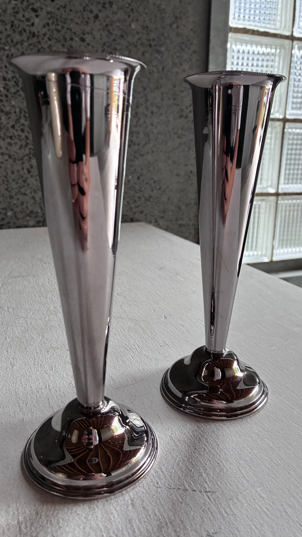 ART DECO STIRLING SILVER PLATED POSY VASES (PAIR)