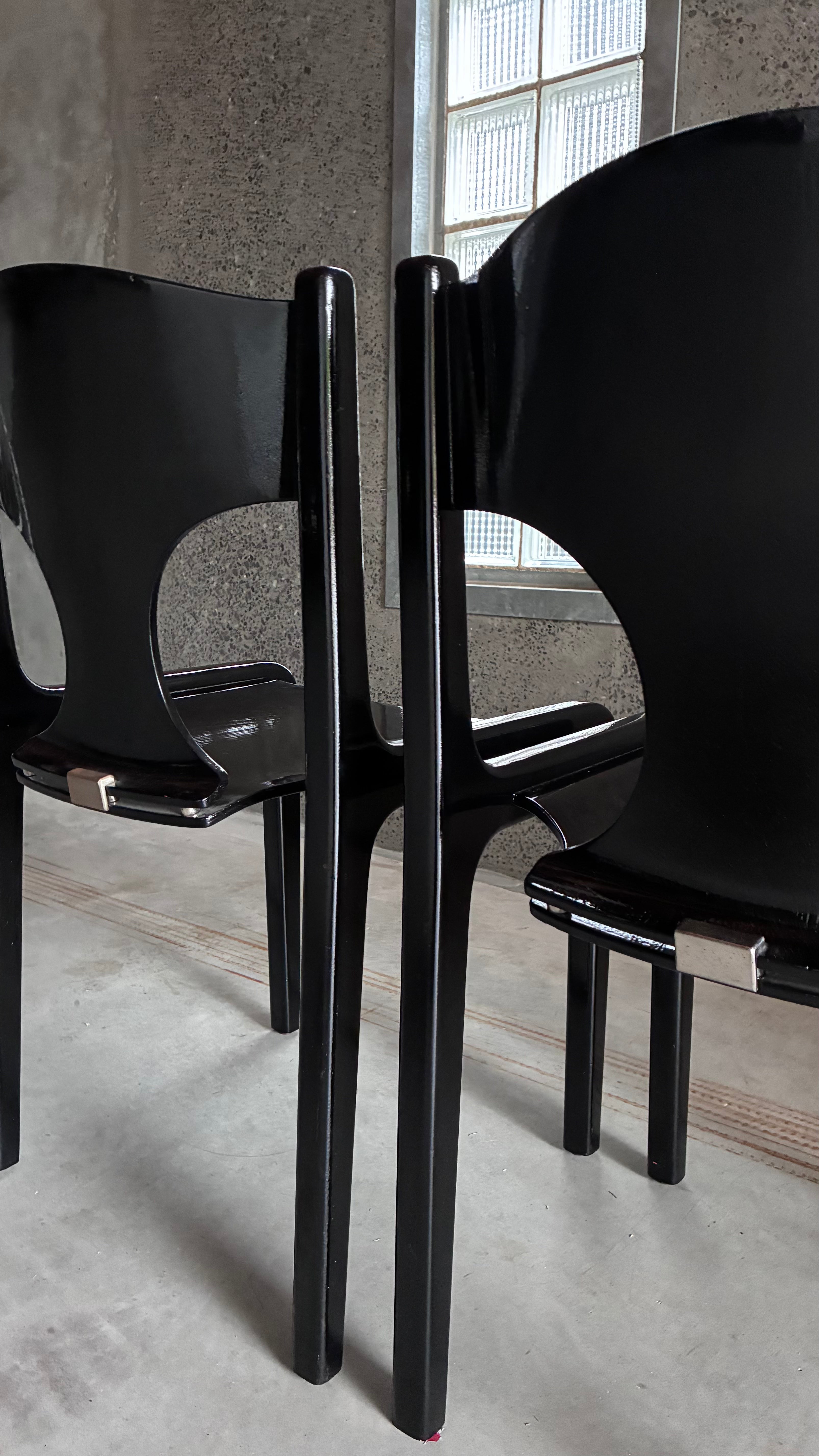 BLACK LACQUERED CHAIRS BY AUGUSTO SAVINI FOR POZZI (PAIR)