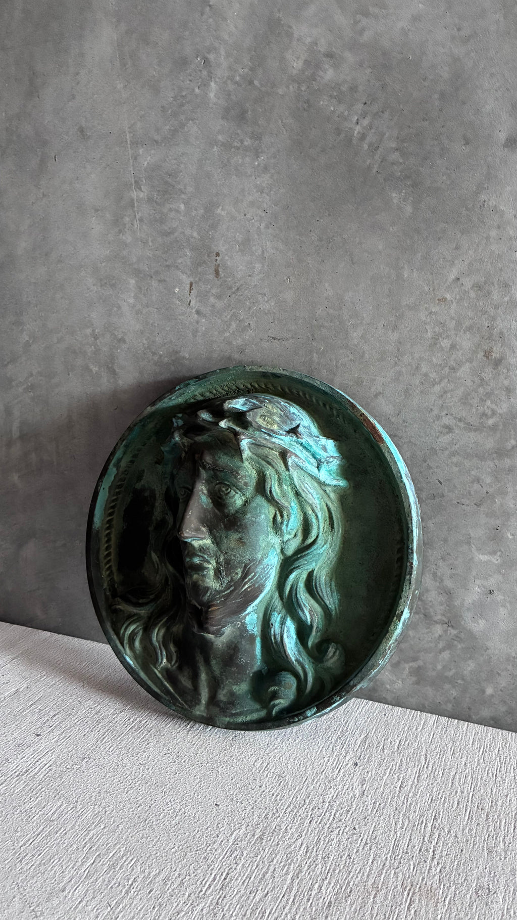 FRENCH BRONZE RELIEF OF CHRIST - VERDIGRIS PATINA