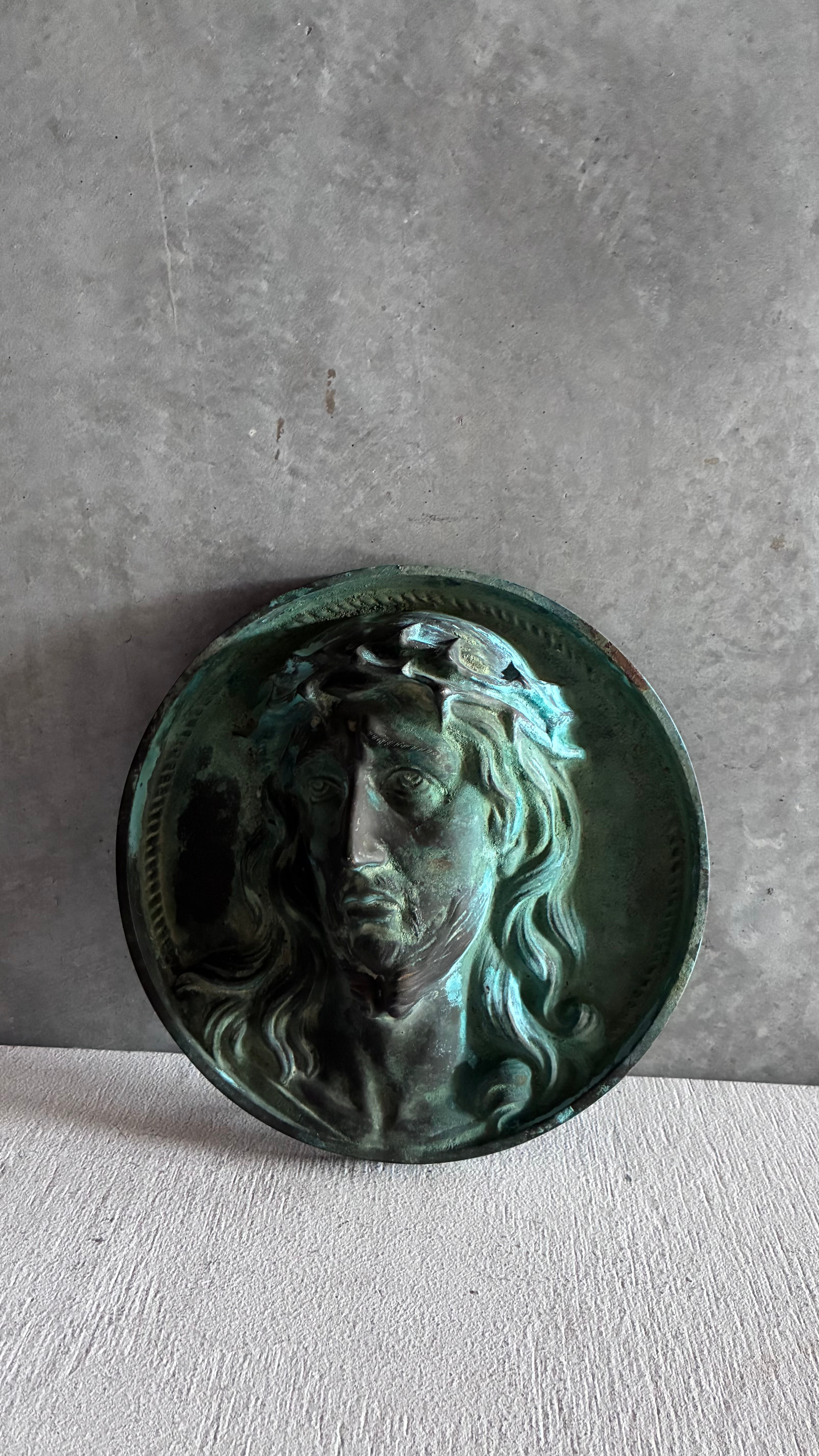FRENCH BRONZE RELIEF OF CHRIST - VERDIGRIS PATINA