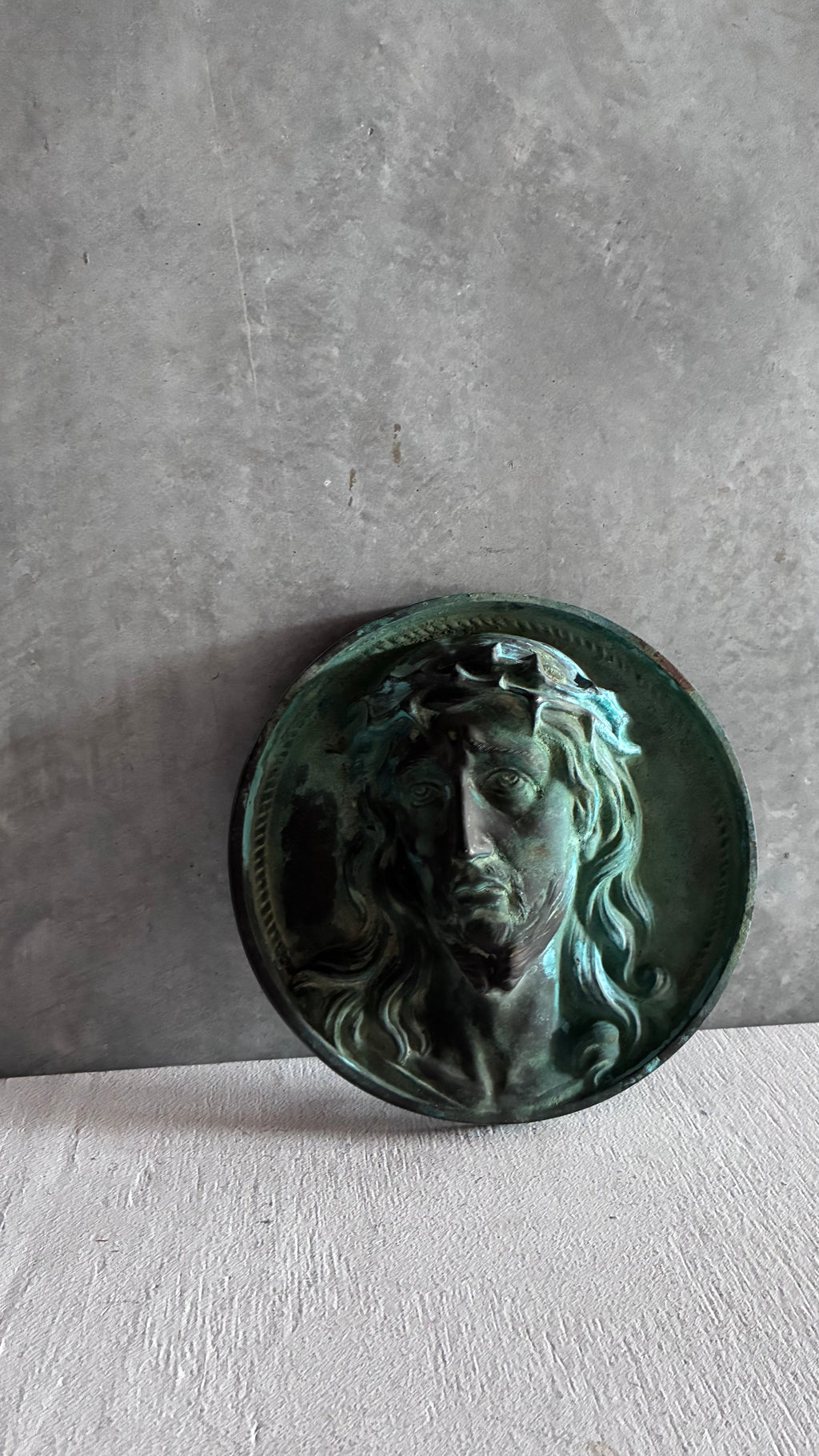 FRENCH BRONZE RELIEF OF CHRIST - VERDIGRIS PATINA