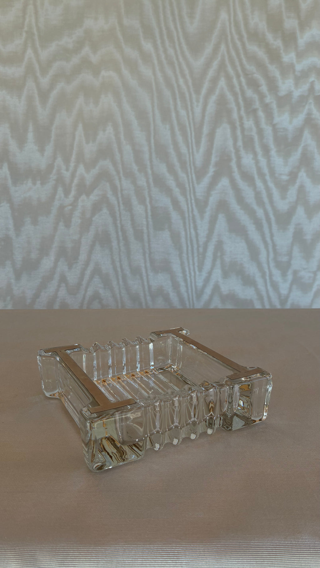 Italian Crystal Ashtray with 800 Silver Mounts 1970s