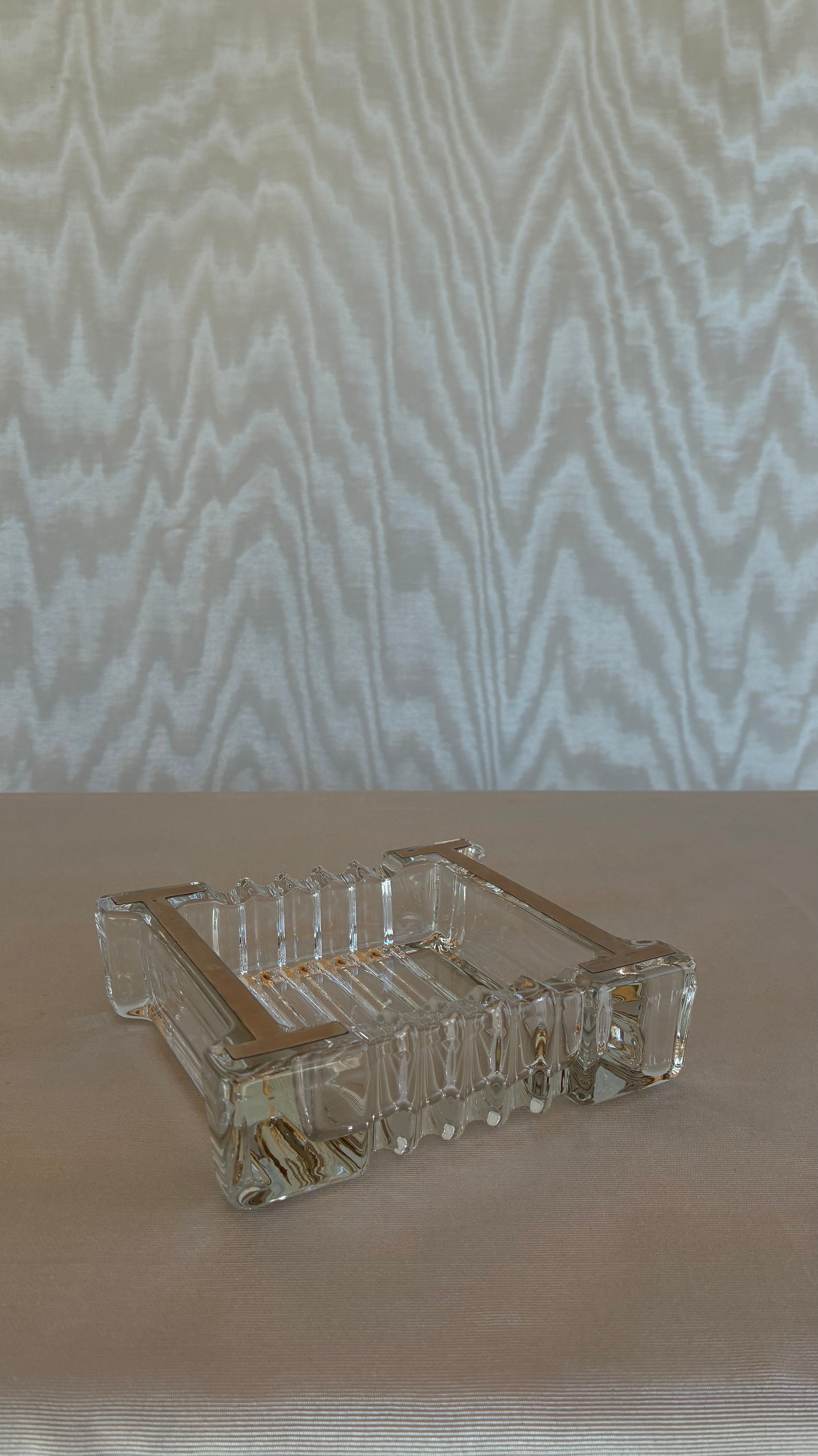 Italian Crystal Ashtray with 800 Silver Mounts 1970s