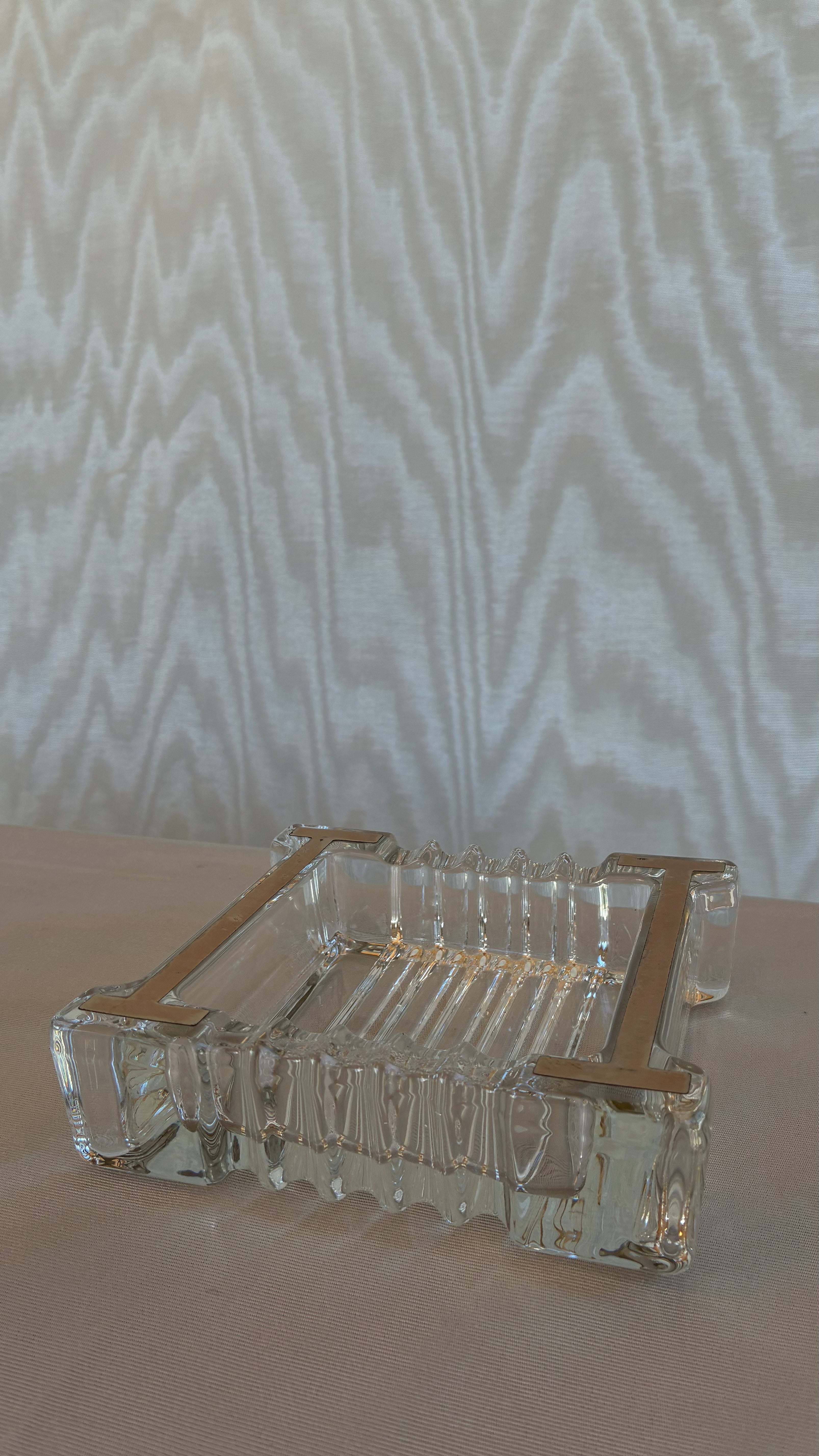 Italian Crystal Ashtray with 800 Silver Mounts 1970s