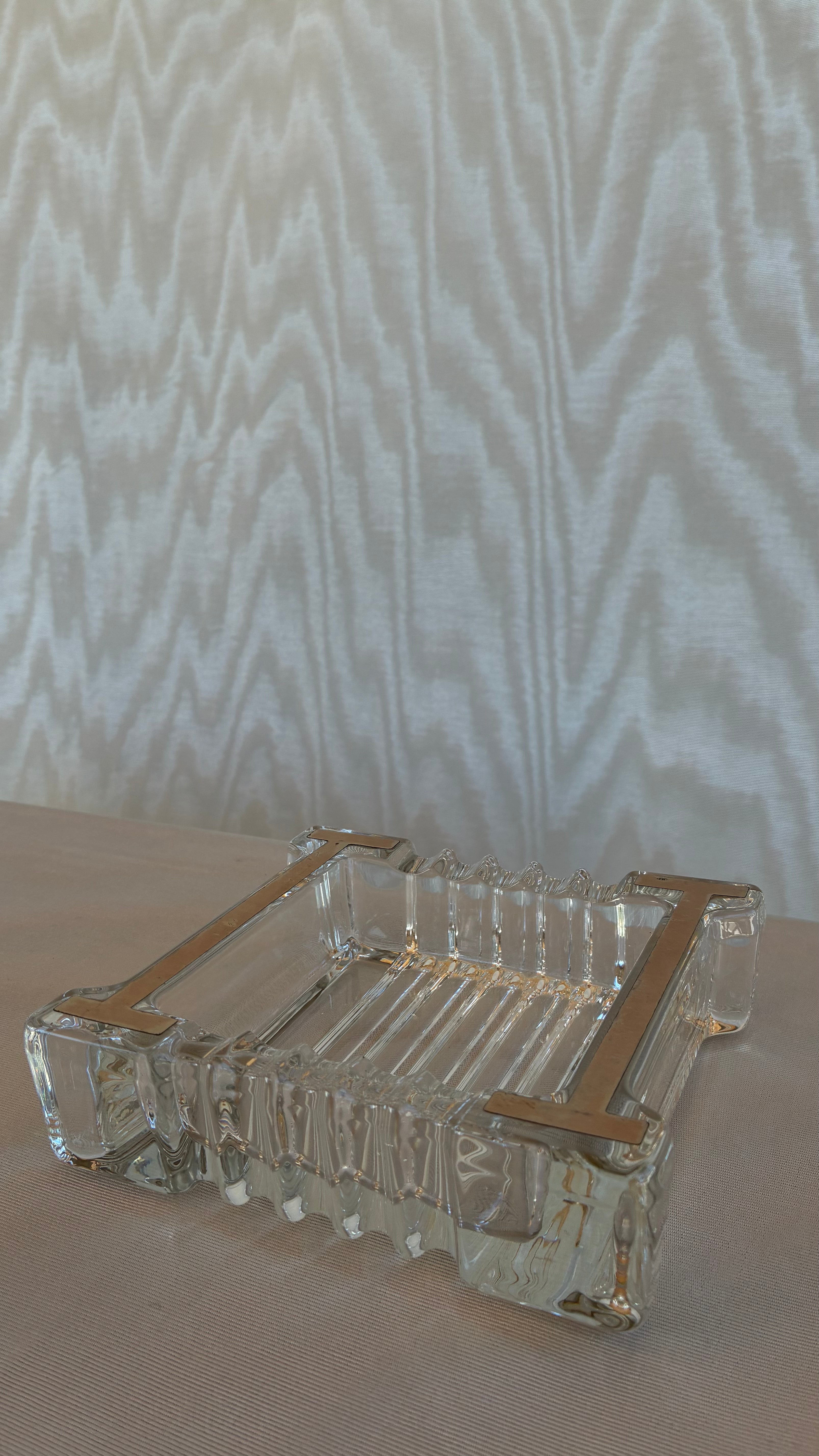 Italian Crystal Ashtray with 800 Silver Mounts 1970s