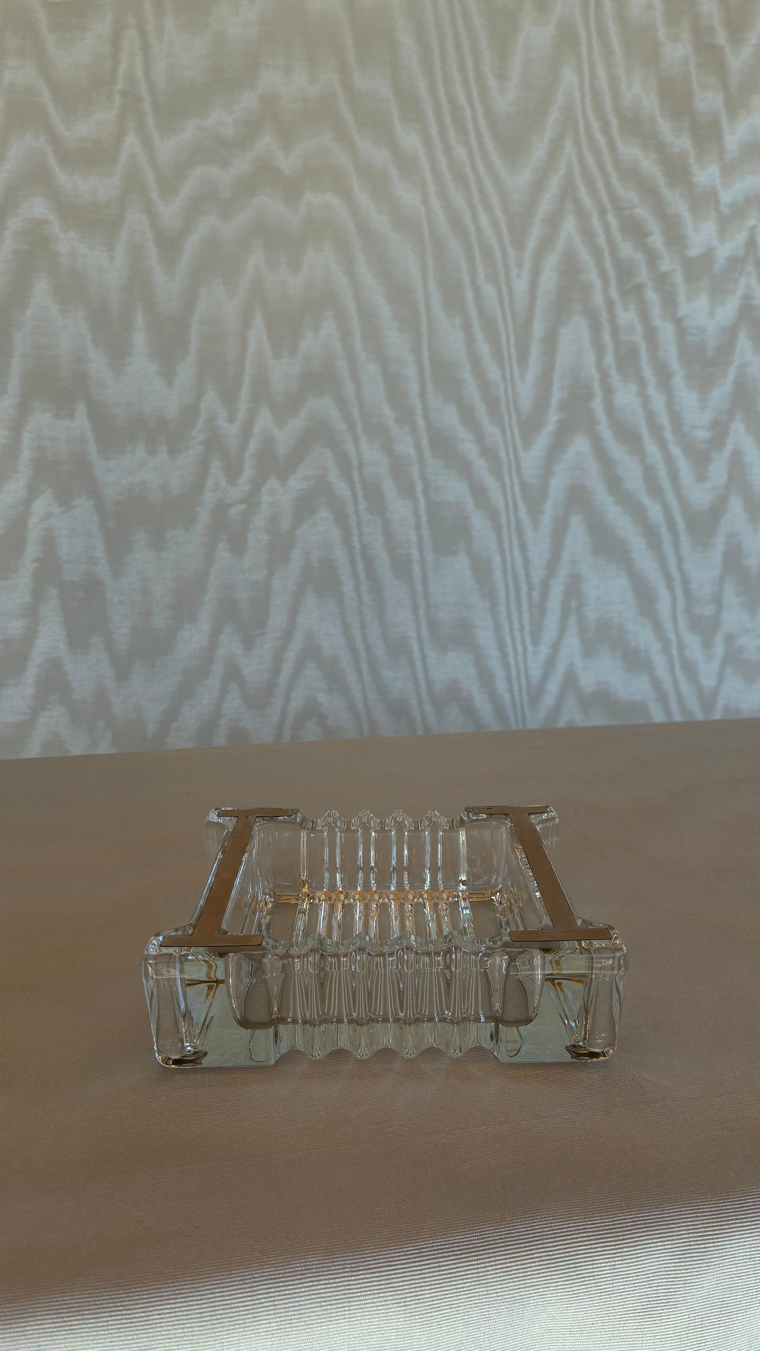 Italian Crystal Ashtray with 800 Silver Mounts 1970s