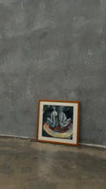 Framed figurative oil pastel 1980s