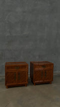 Woven Rattan Bedside Cabinets Pair 1970s