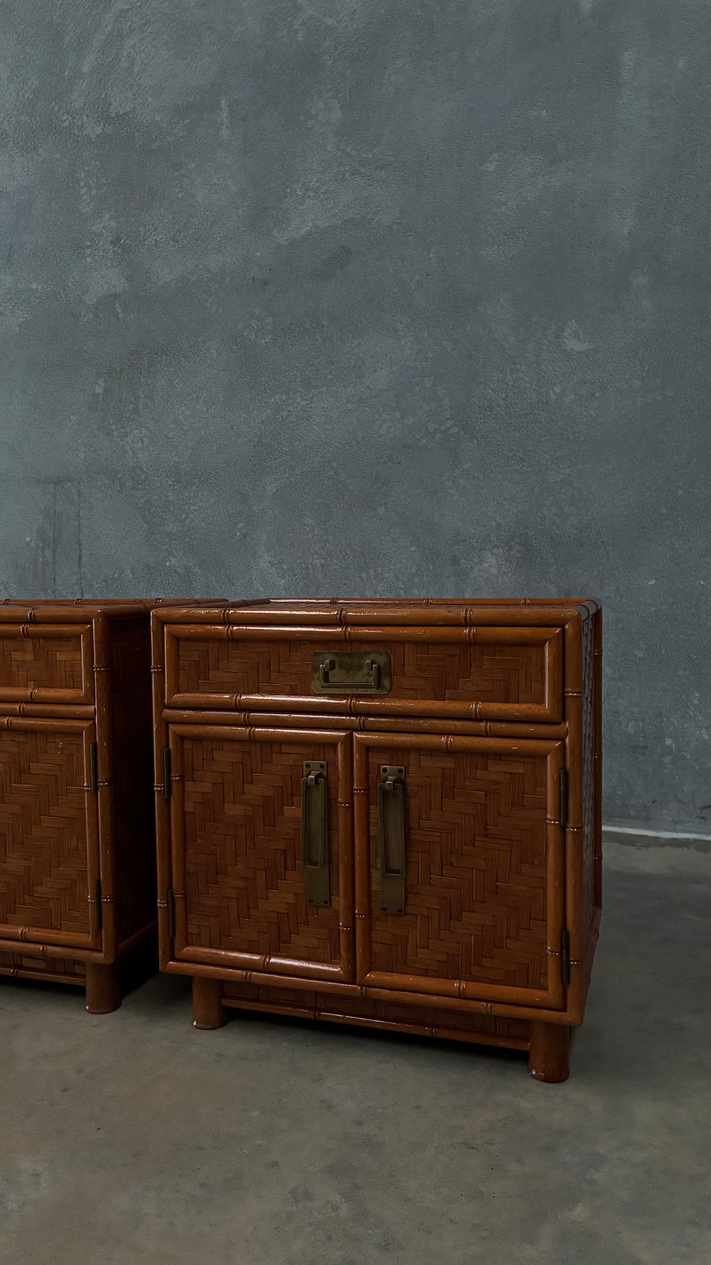 Woven Rattan Bedside Cabinets Pair 1970s