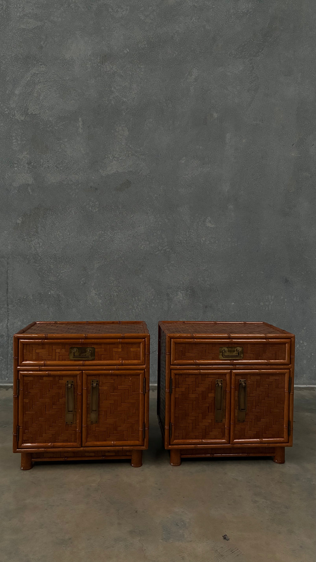 Woven Rattan Bedside Cabinets Pair 1970s