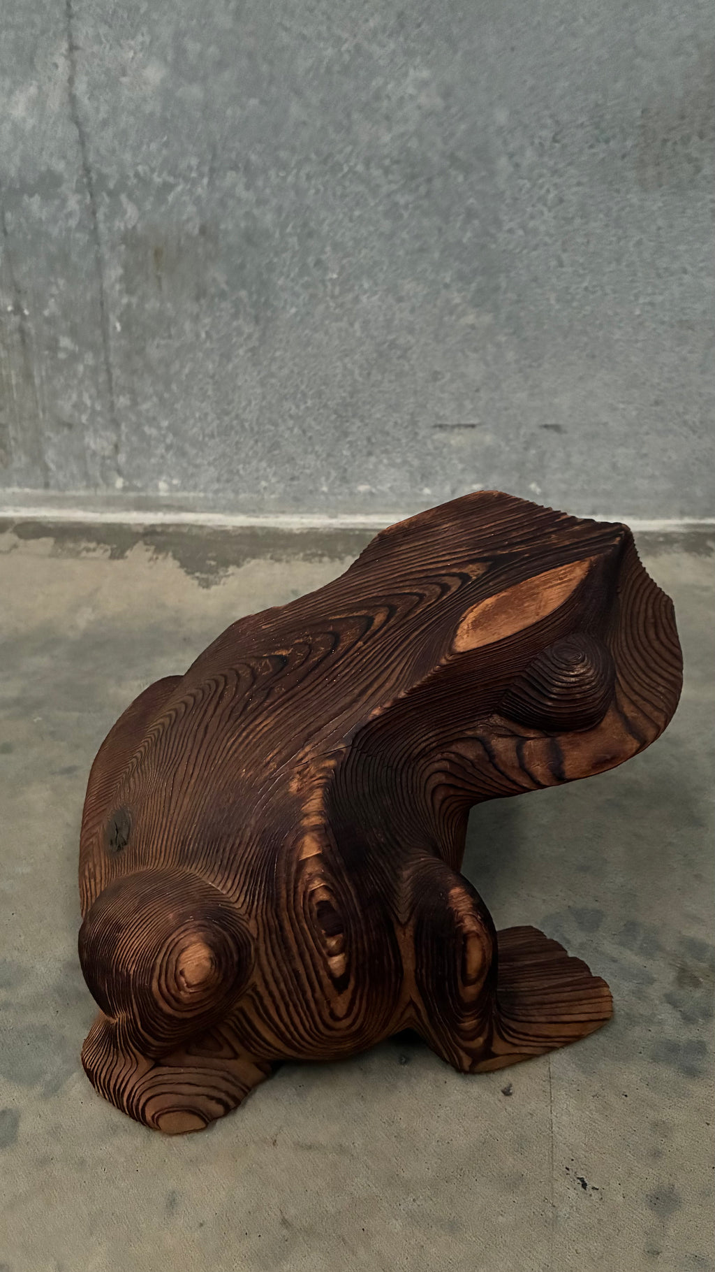 Japanese Carved Cedar Frog Sculpture 1970s