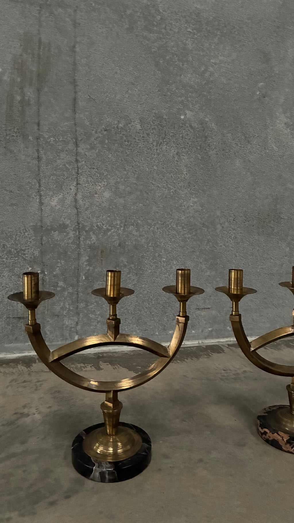Italian Brass and Marble Candelabra 1970s (Pair)