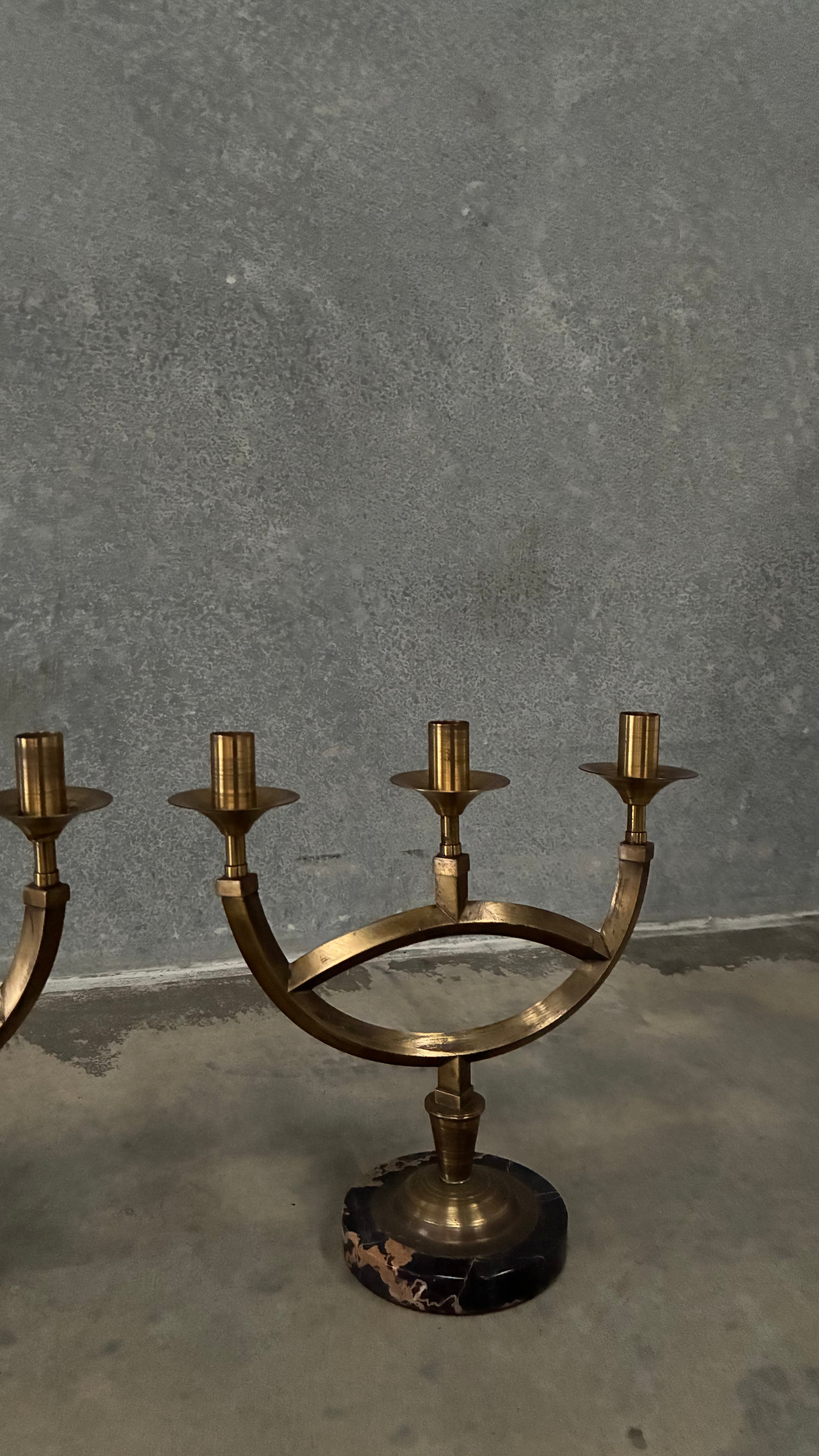 Italian Brass and Marble Candelabra 1970s (Pair)