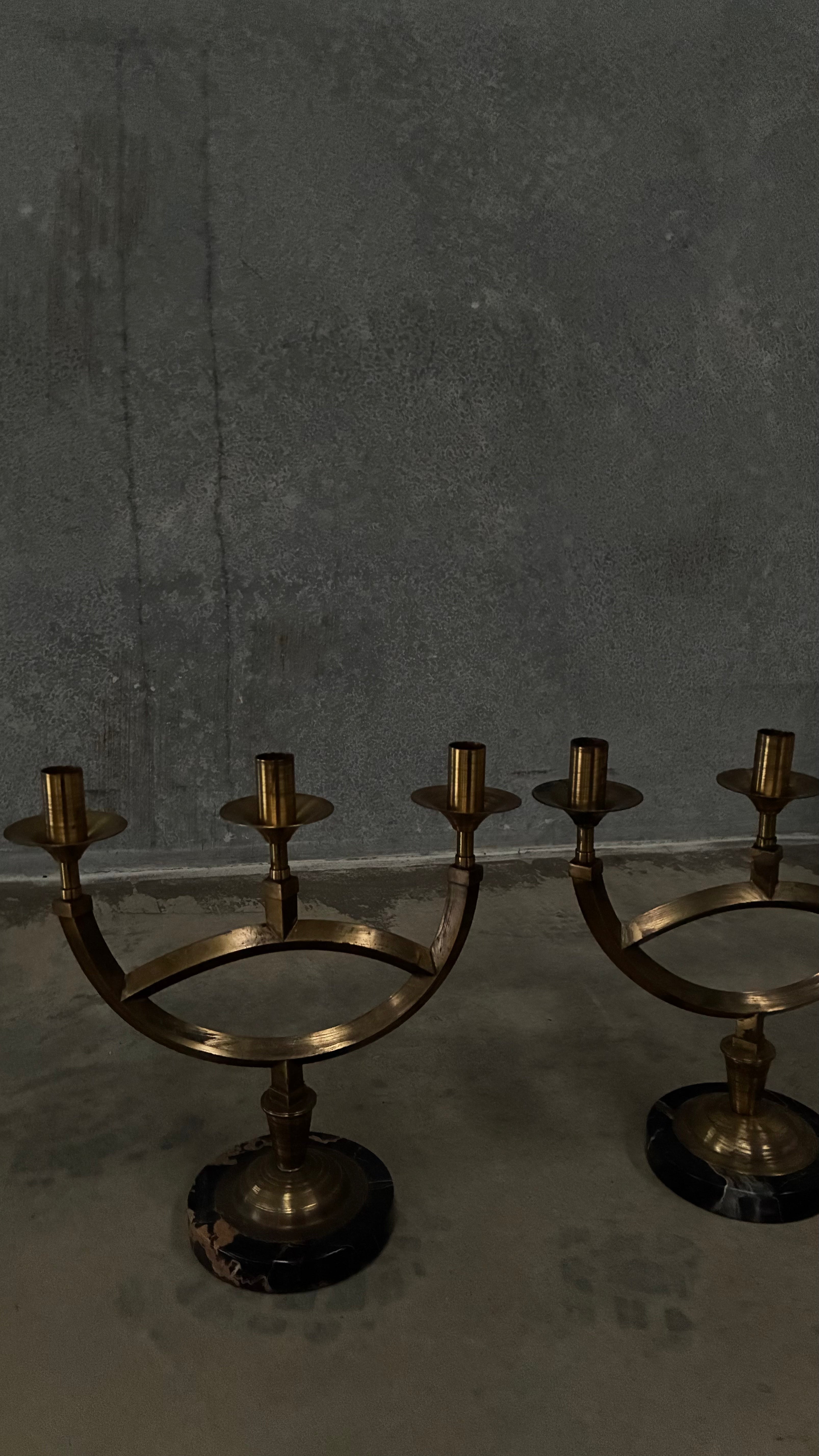 Italian Brass and Marble Candelabra 1970s (Pair)