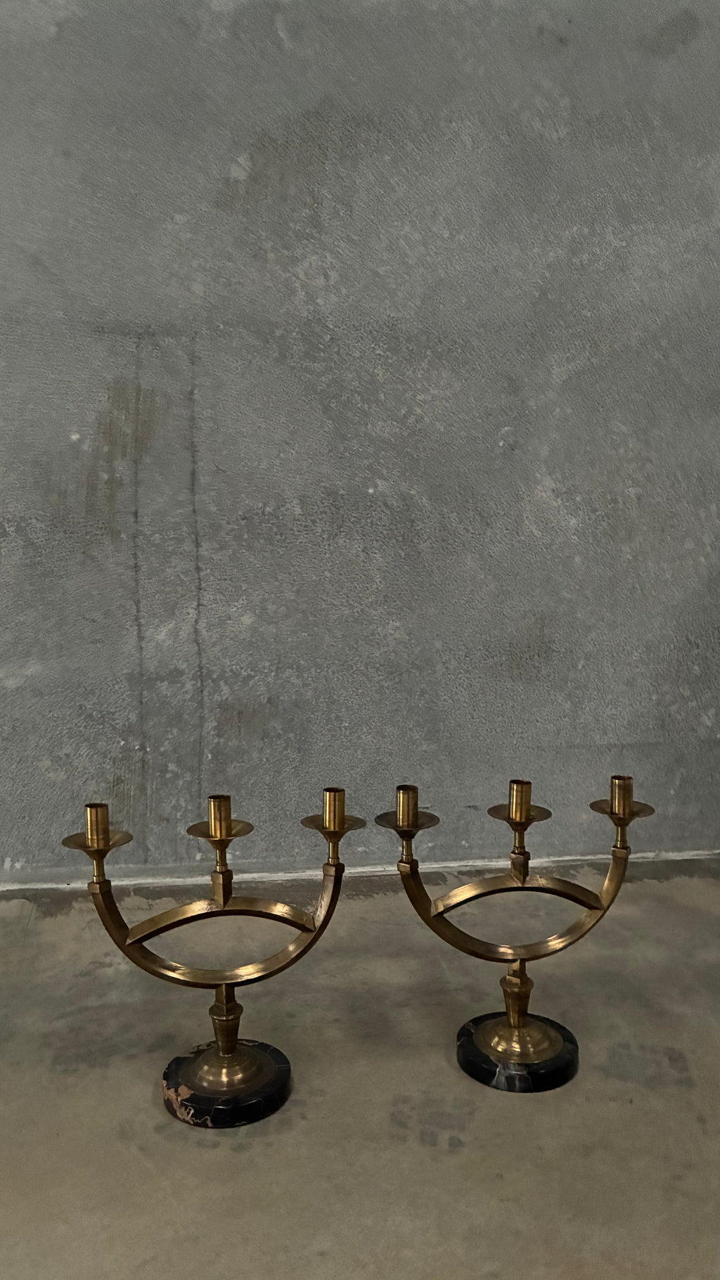 Italian Brass and Marble Candelabra 1970s (Pair)
