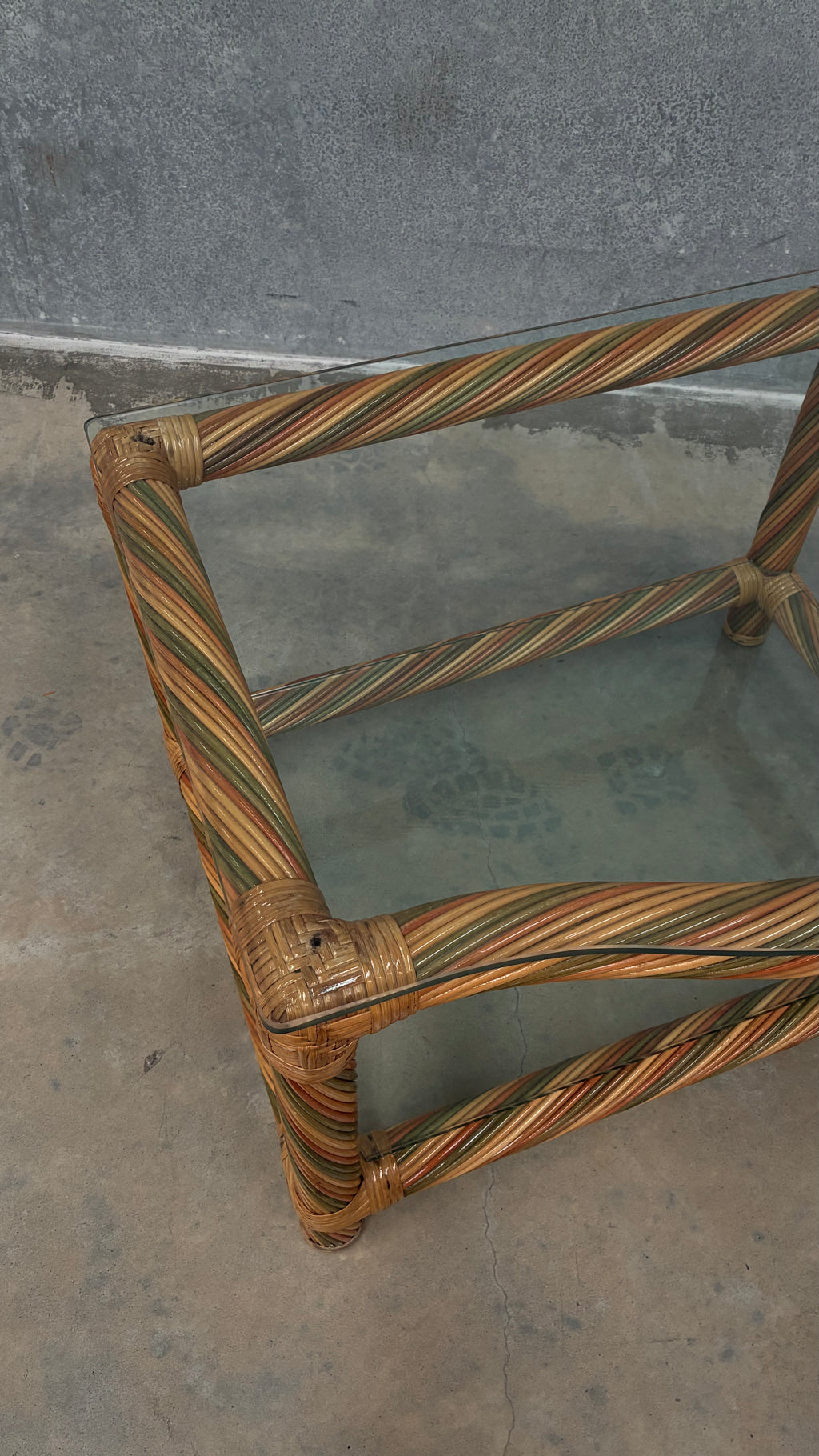 Italian Polychrome rattan and Glass occasional table 1970s