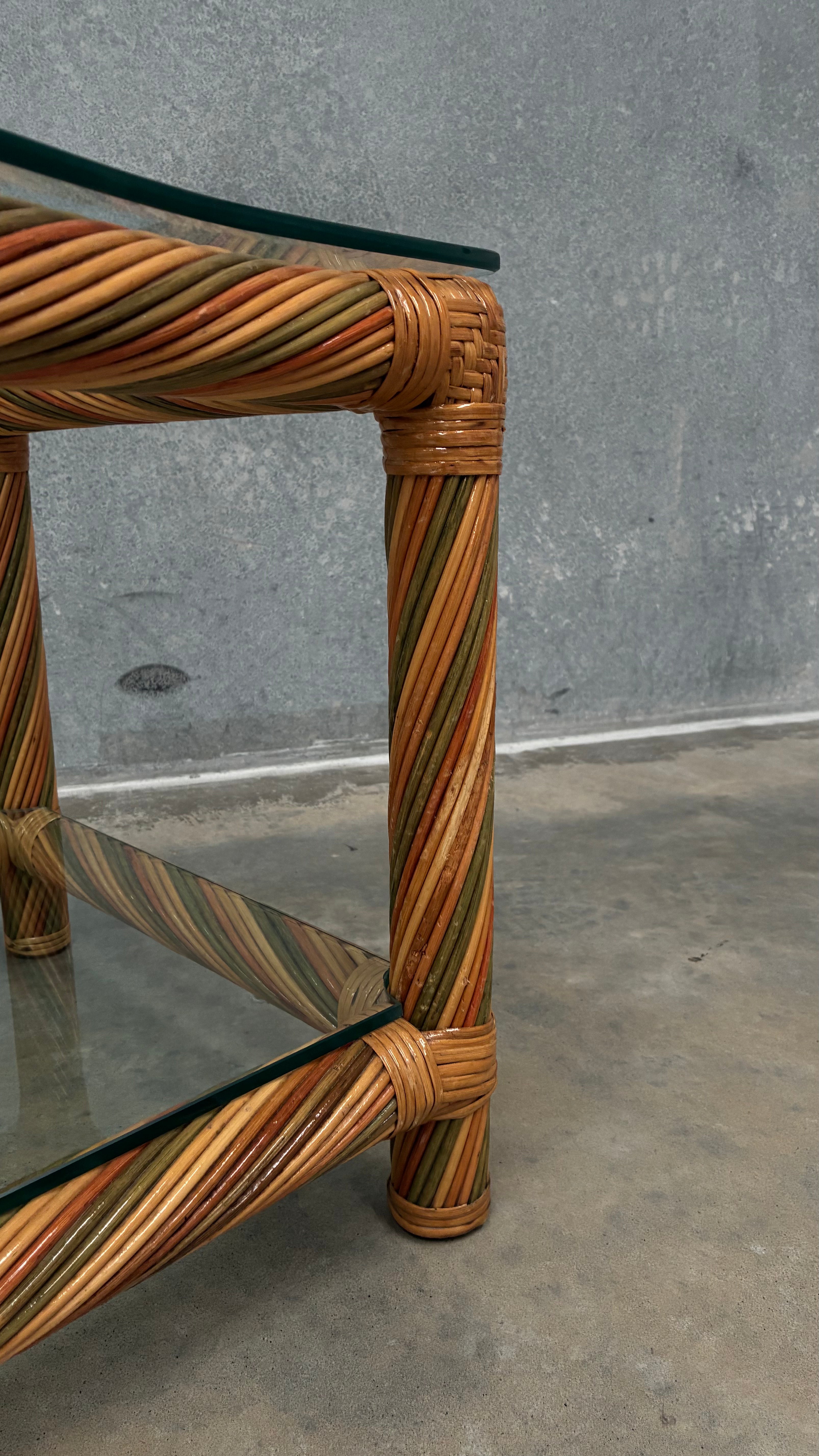 Italian Polychrome rattan and Glass occasional table 1970s