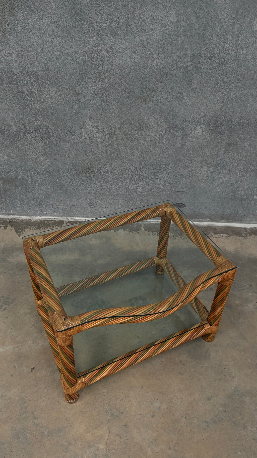 Italian Polychrome rattan and Glass occasional table 1970s