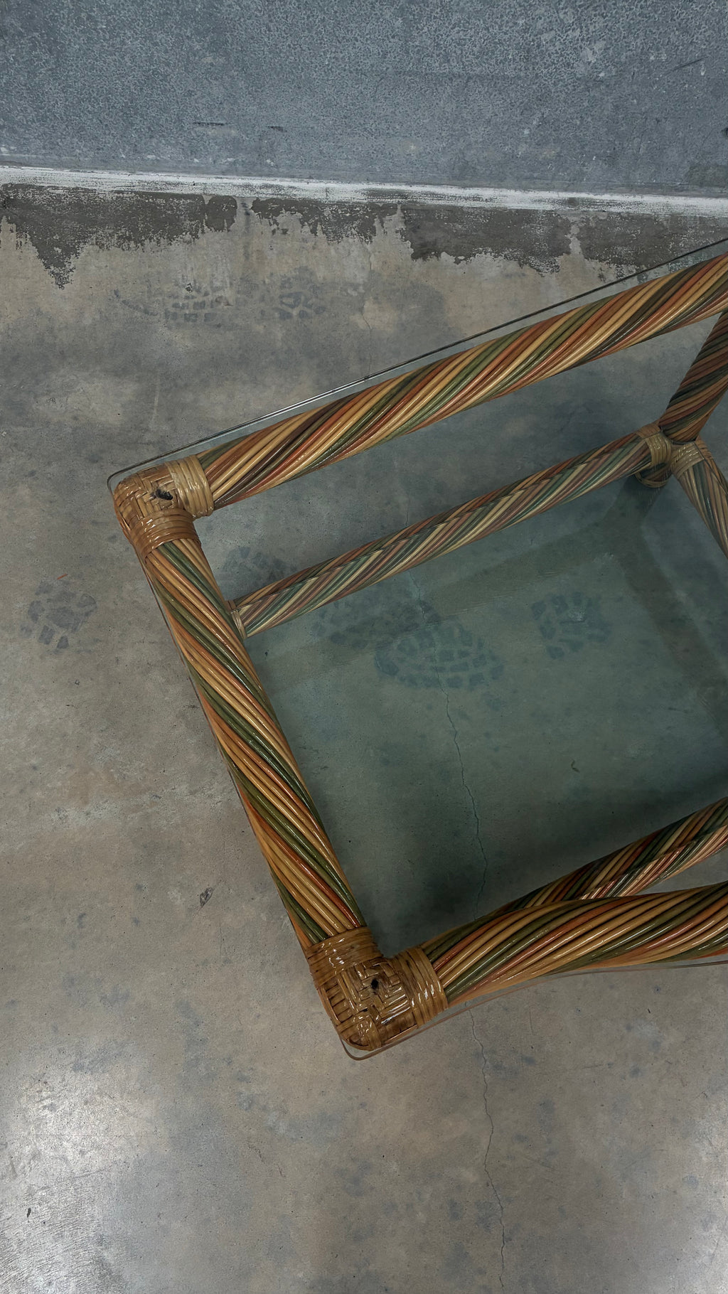 Italian Polychrome rattan and Glass occasional table 1970s