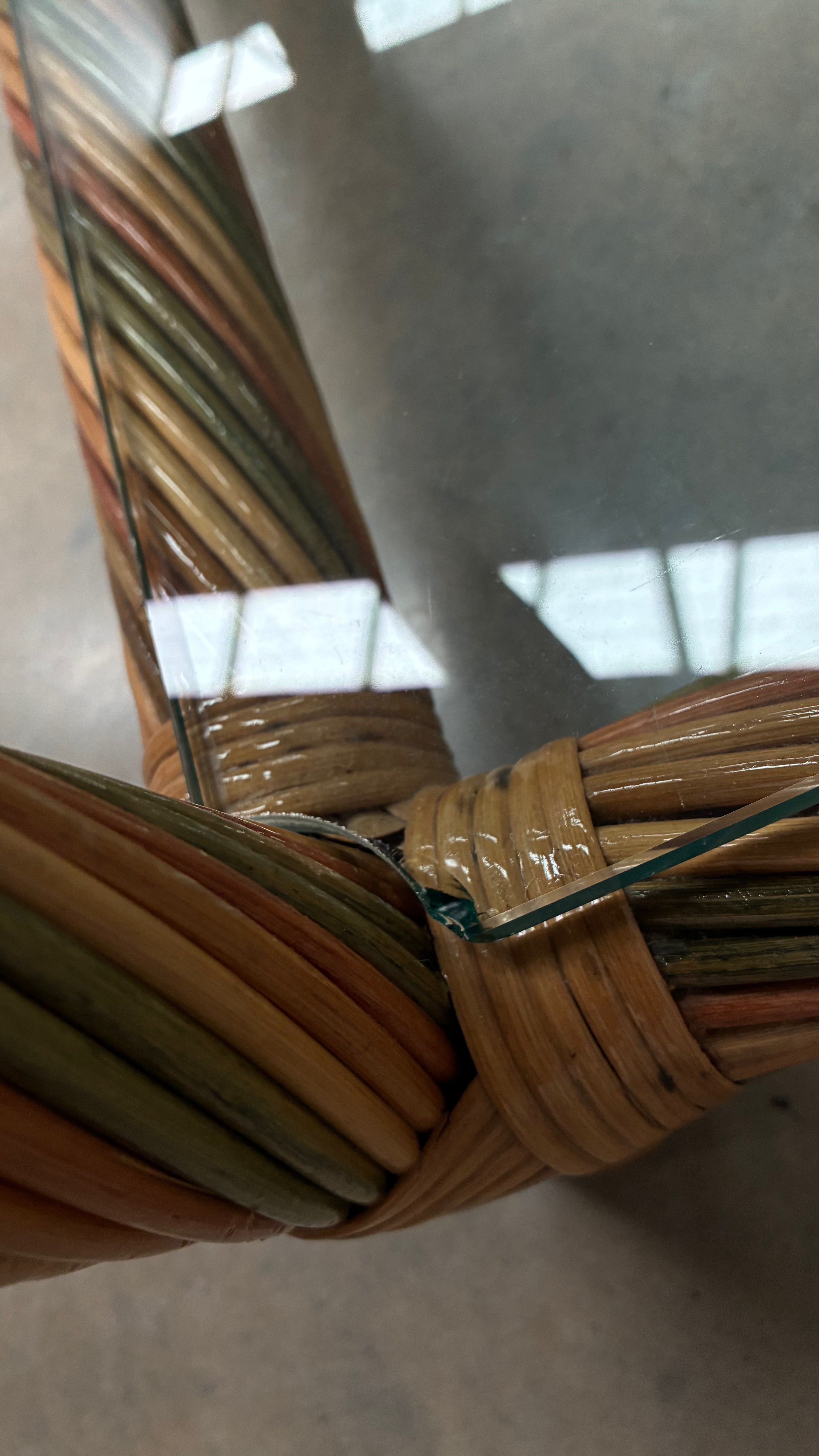 Italian Polychrome rattan and Glass occasional table 1970s