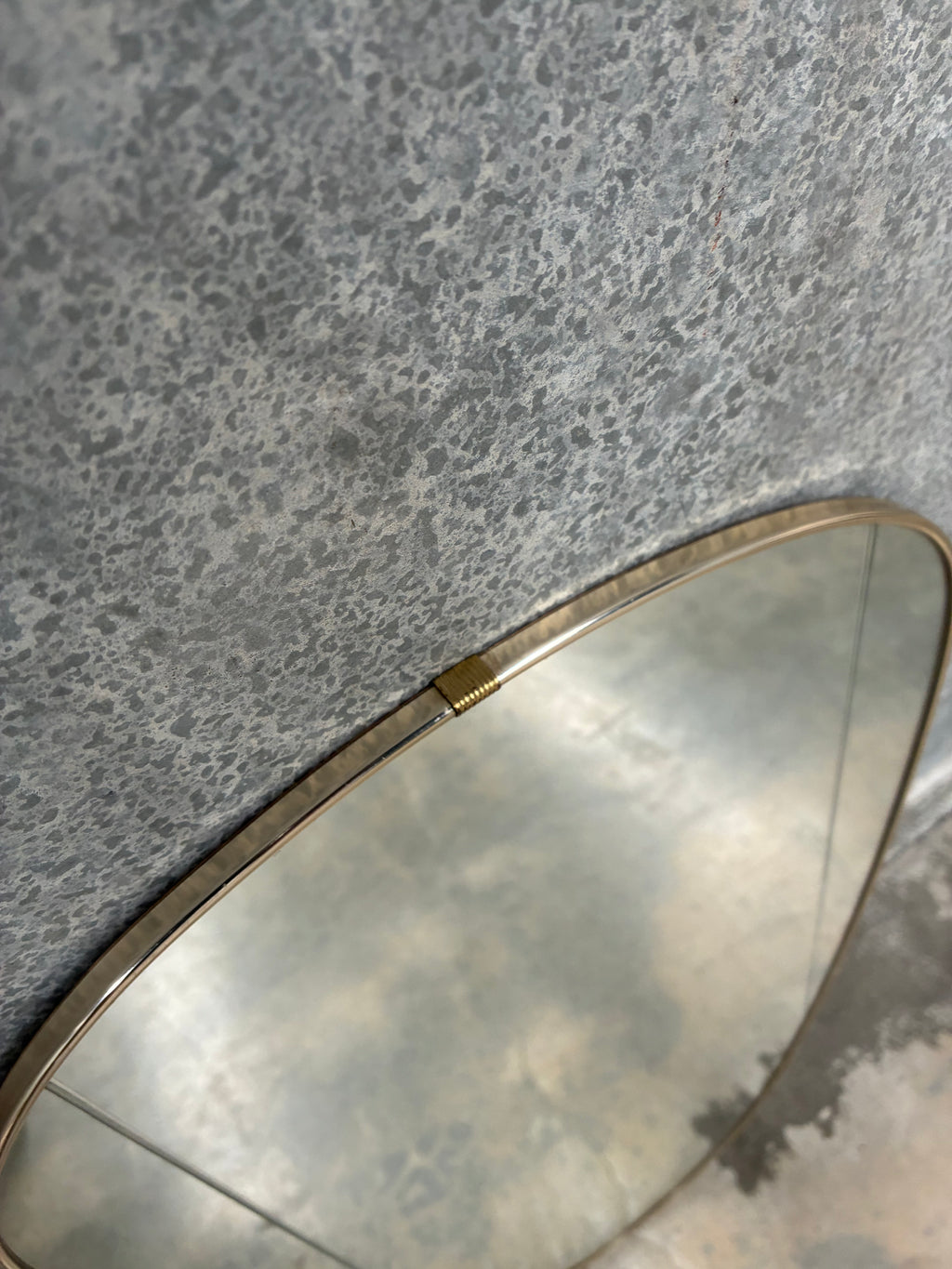 Brass Kidney Mirror with faceted Glass Detail 1950s