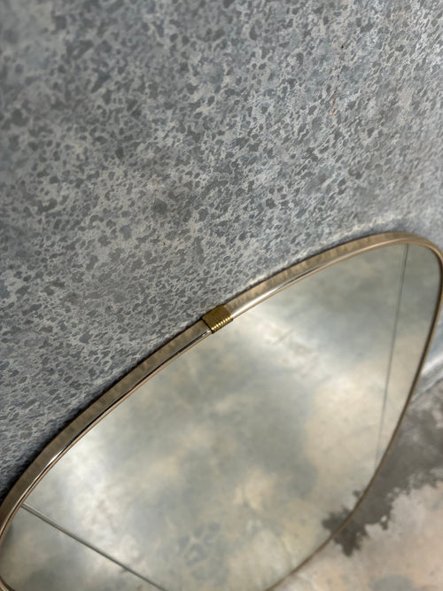 Brass Kidney Mirror with faceted Glass Detail 1950s