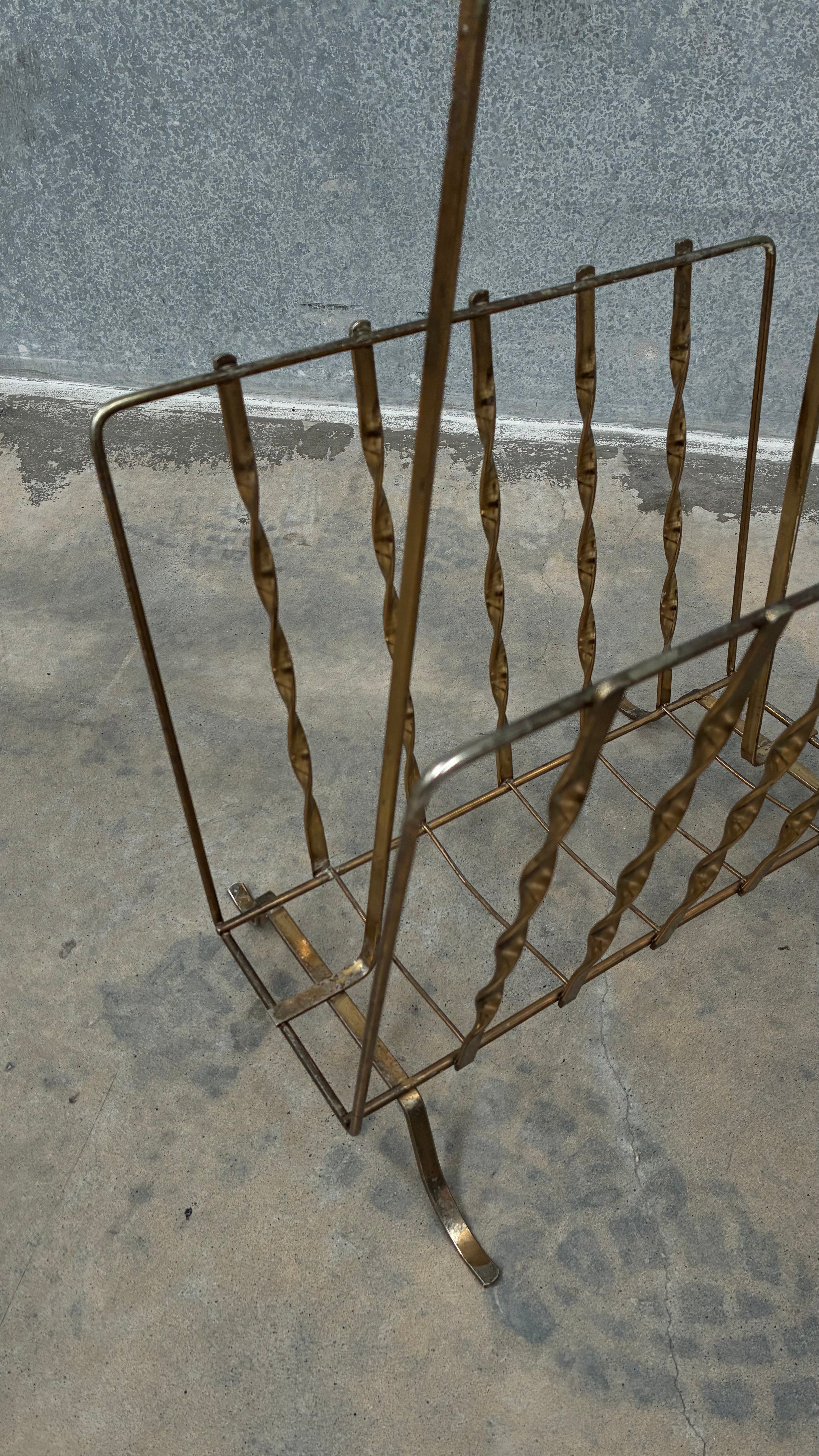 Italian Twisted Brass Magazine Rack 1970s