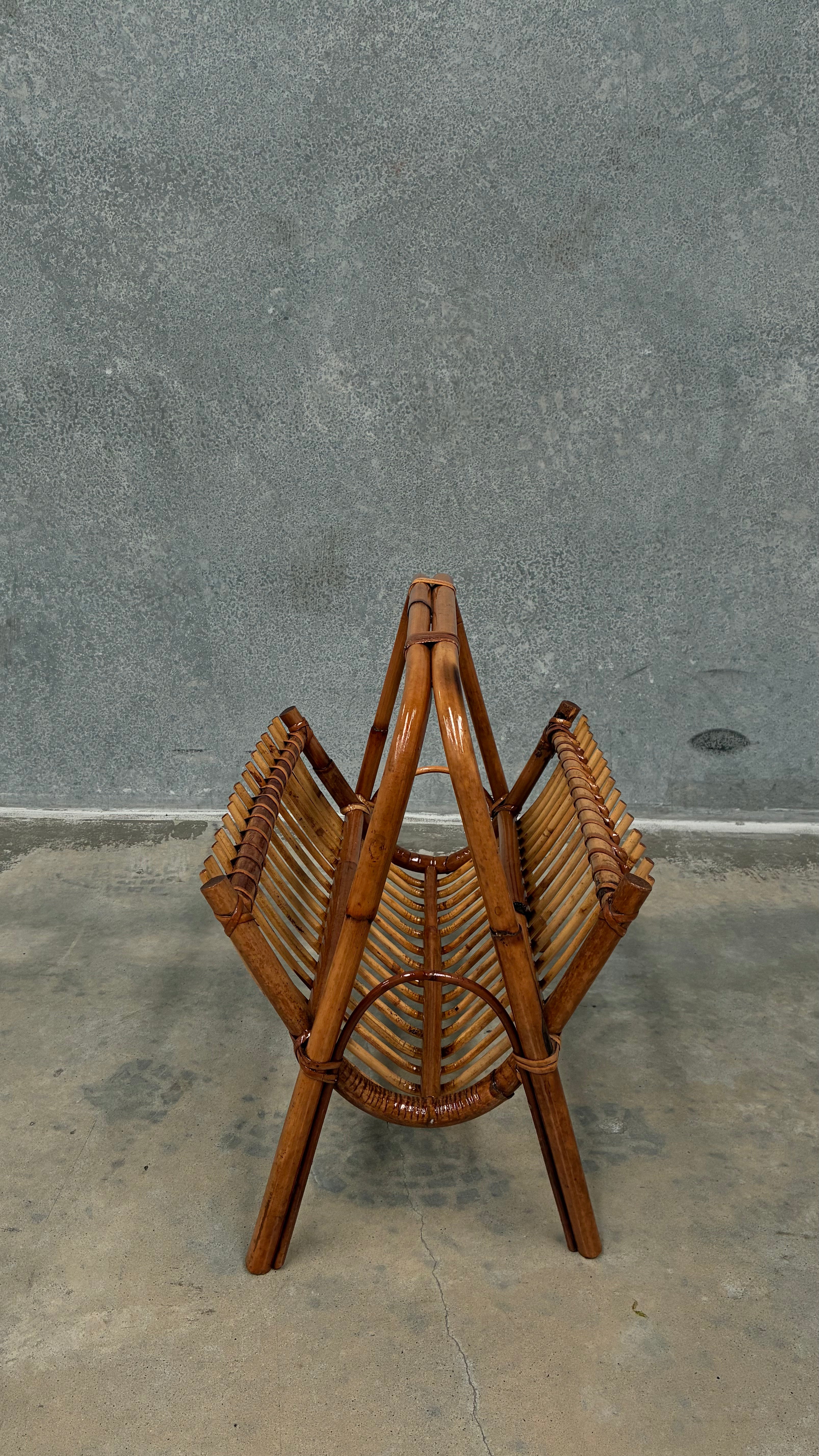 Italian Bamboo Magazine Rack 1970s