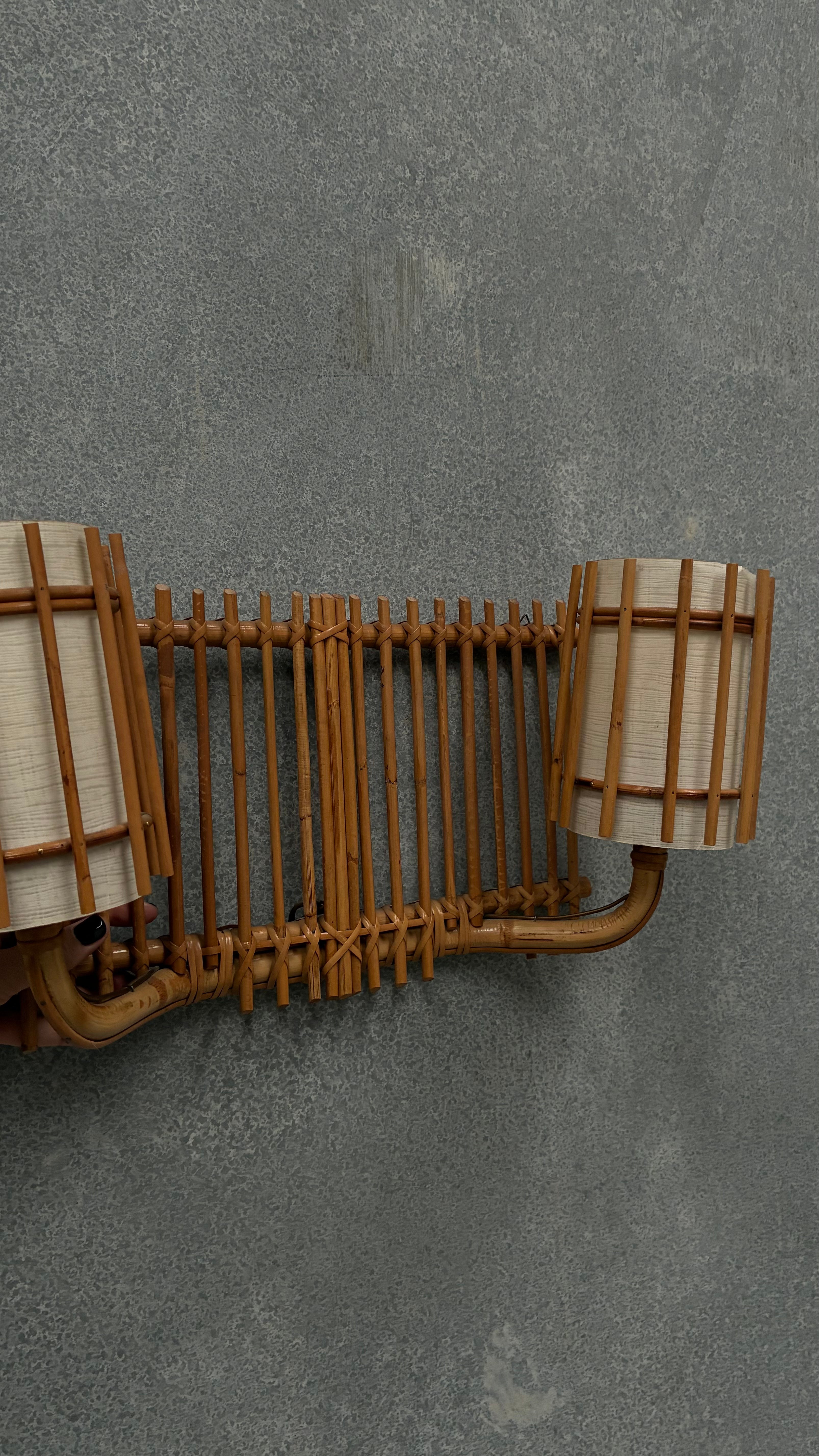Bamboo Double wall light, France 1950s