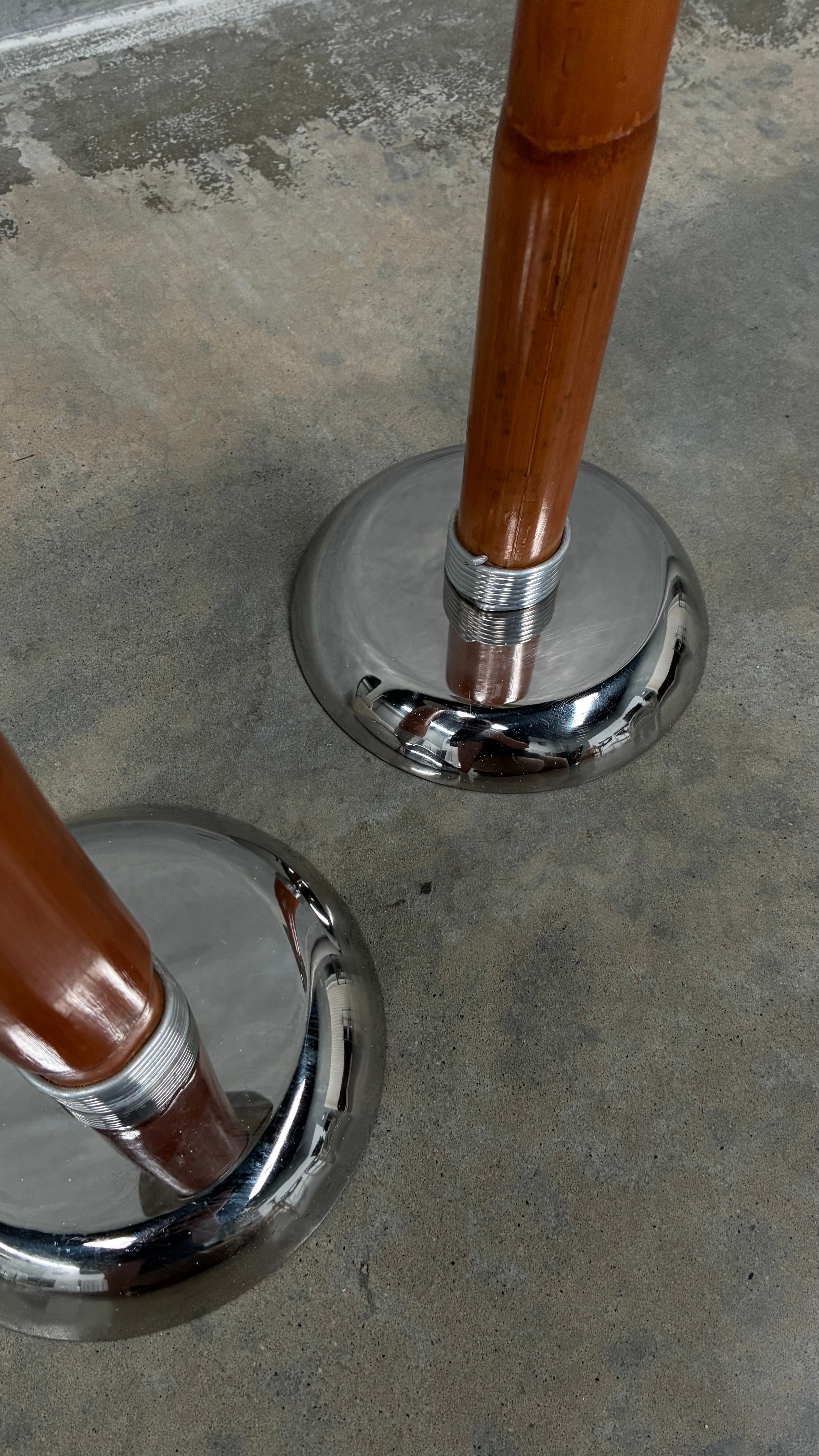 Pair of Bamboo & Chrome Candlesticks 1970s