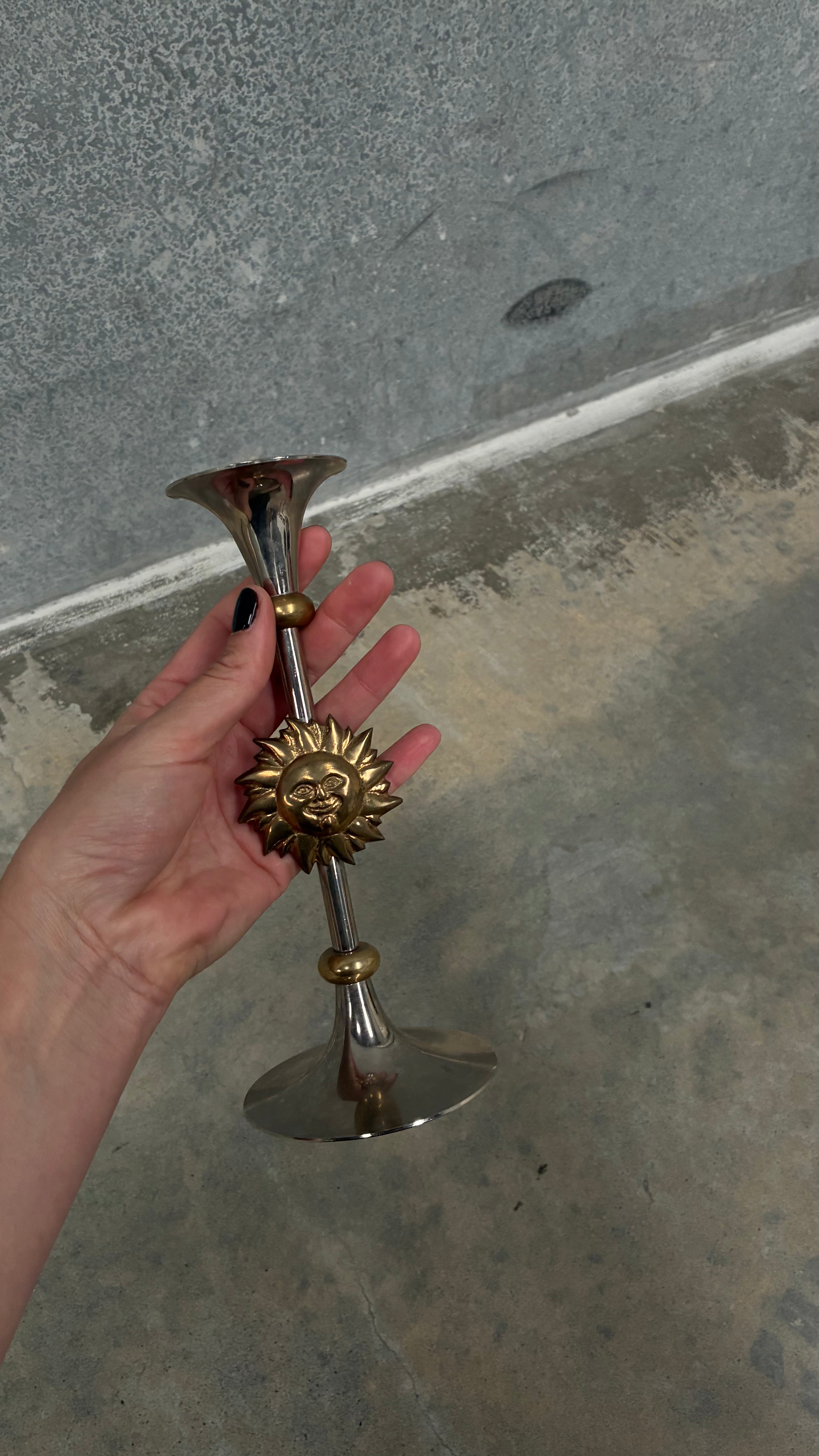 Italian Sun Motif Candlestick 1970s