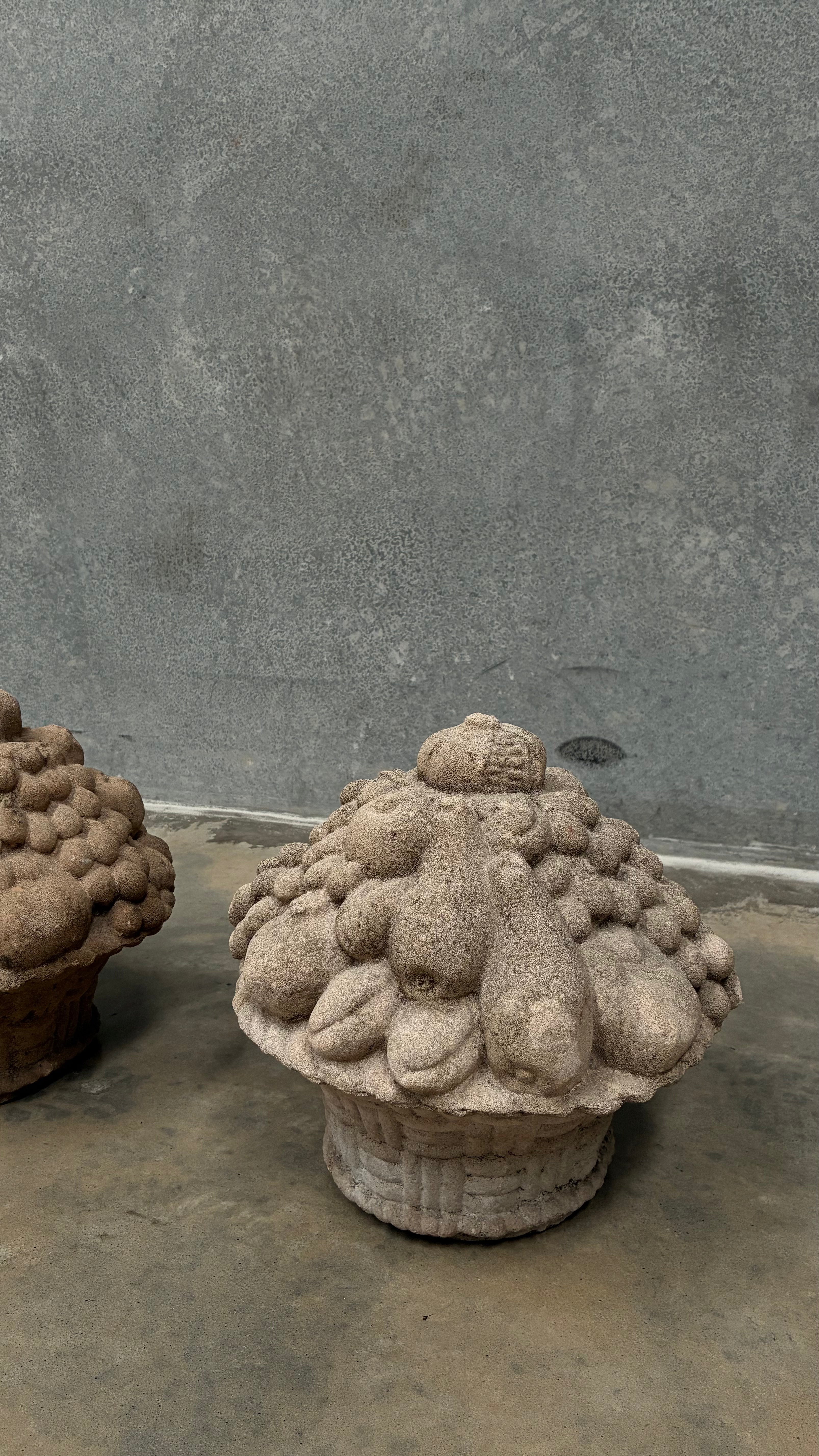 Pair of cast Stone fruit Basket Finials